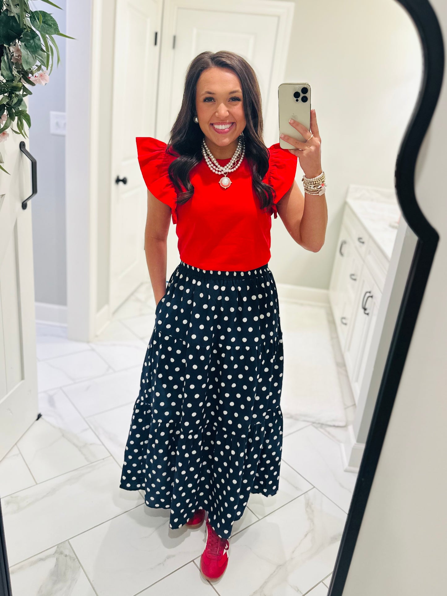The Tillie Red Ruffled Sleeve Top