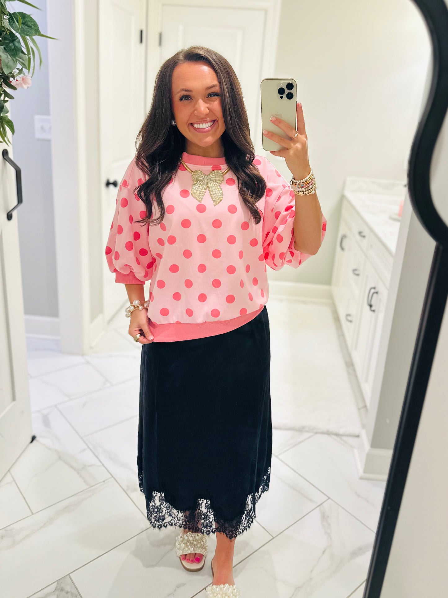The Ainsley Pink Polka Dot Top