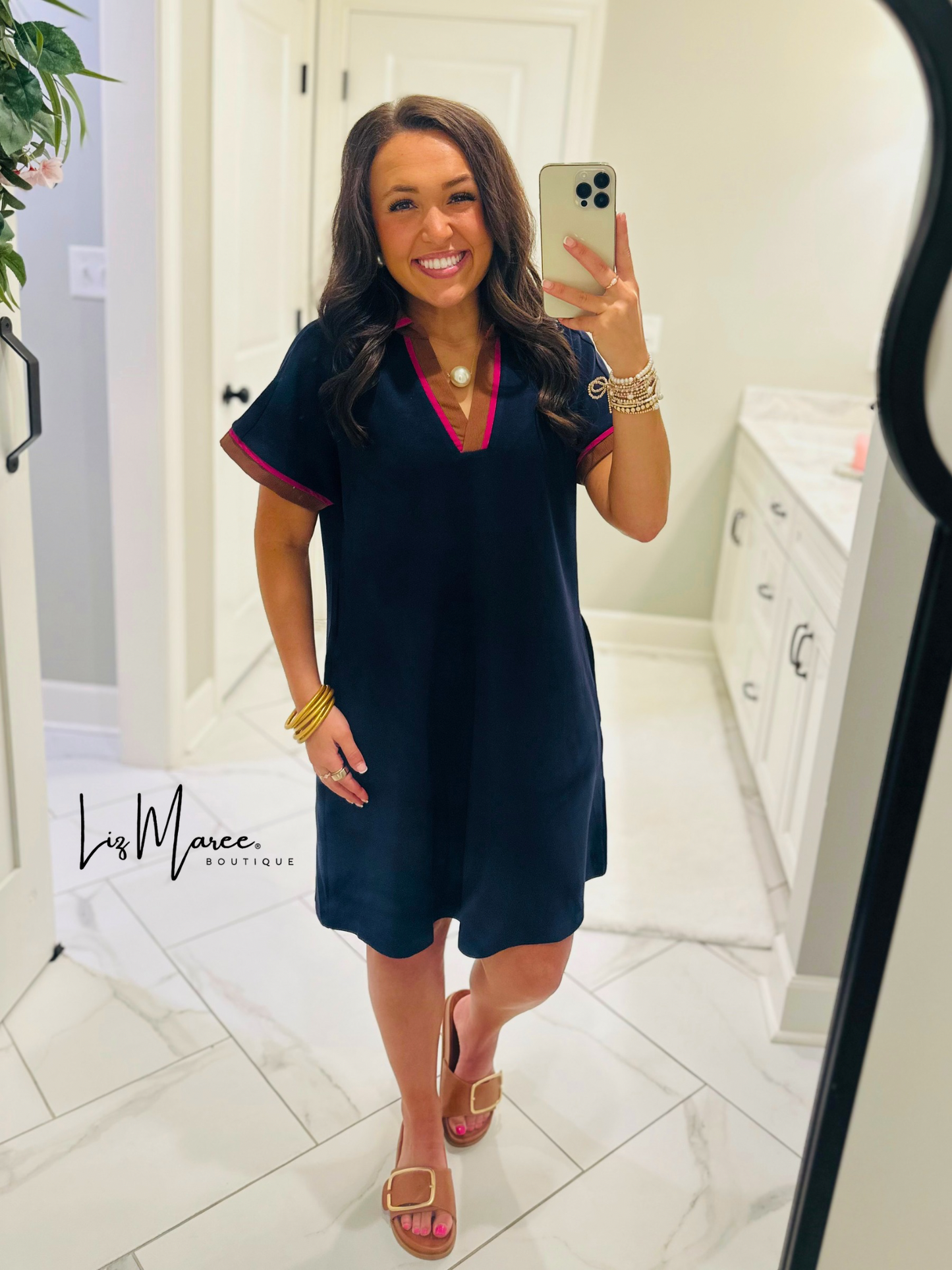 The Nina Navy Mix Collared Dress