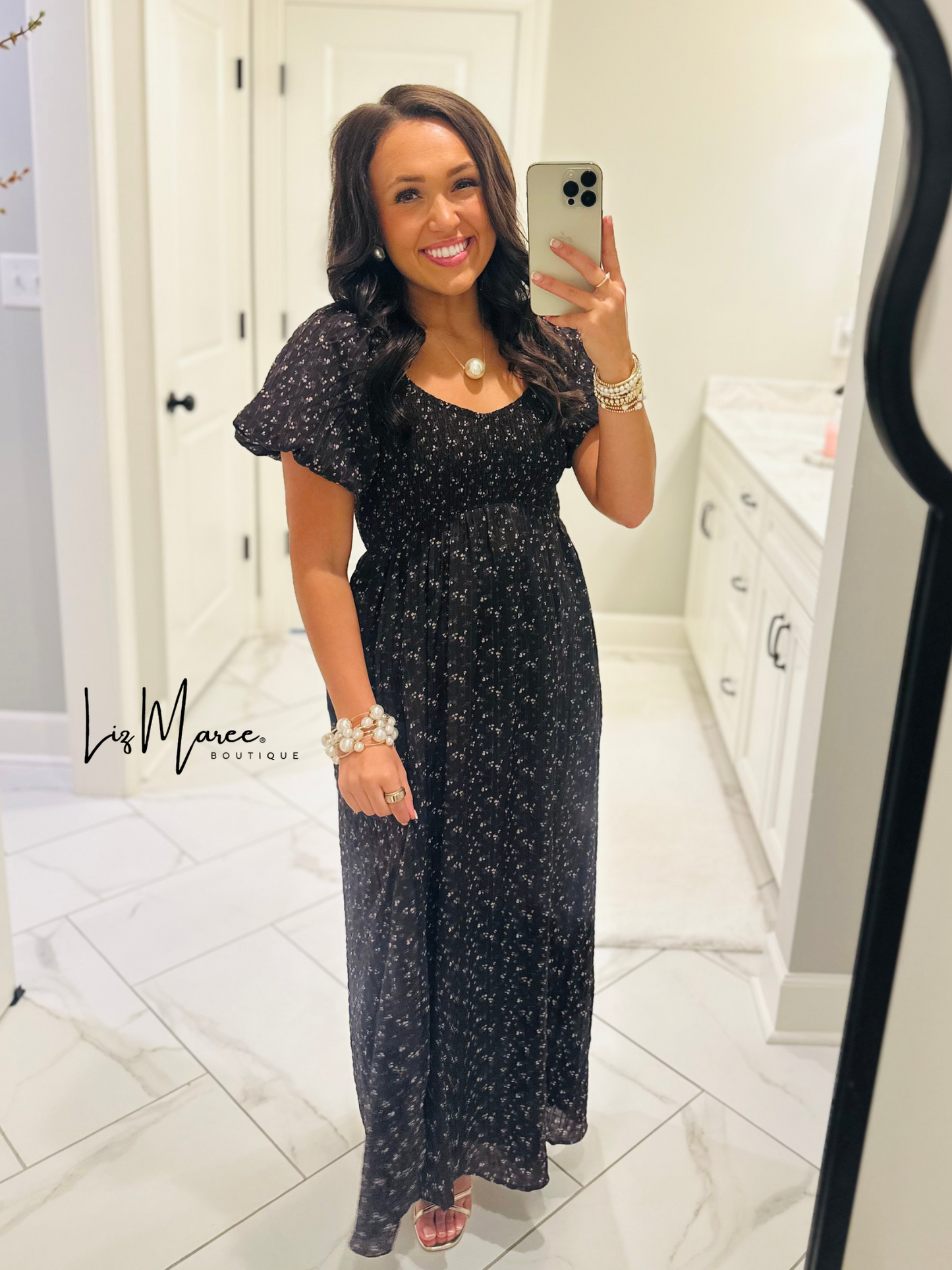 The Miley Dark Brown Ditsy Floral Smocked Maxi Dress