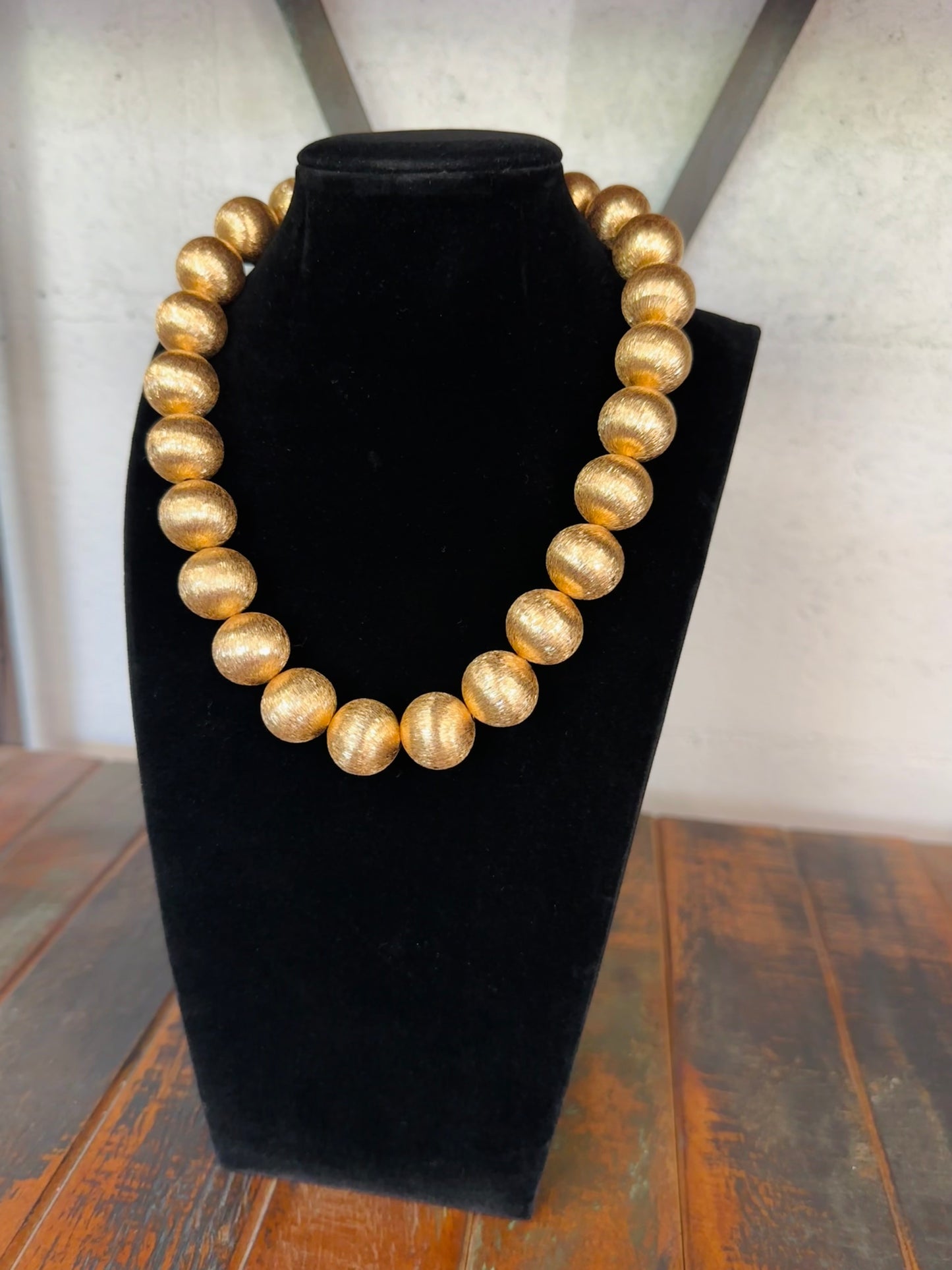 Brushed Gold Big Ball Statement Necklace