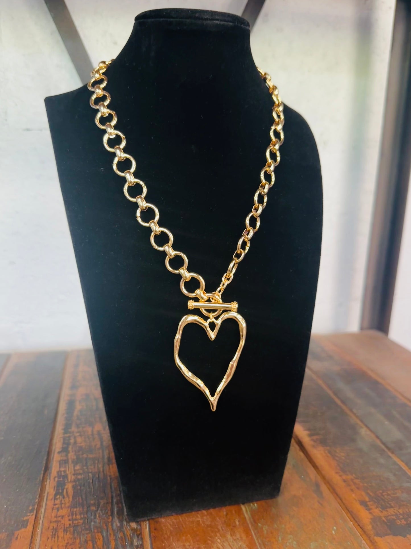 Gold Hammered Heart Necklace