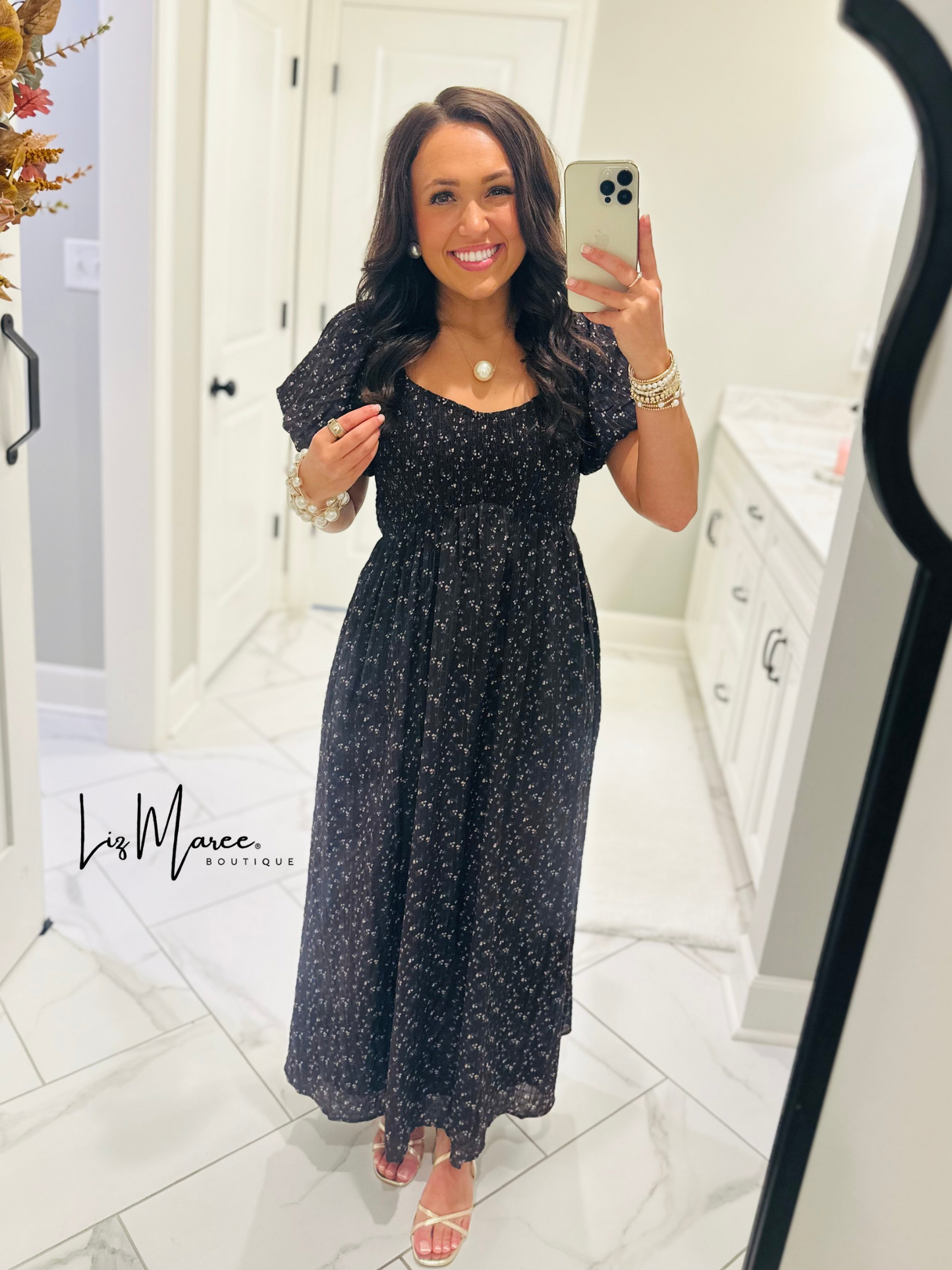 The Miley Dark Brown Ditsy Floral Smocked Maxi Dress