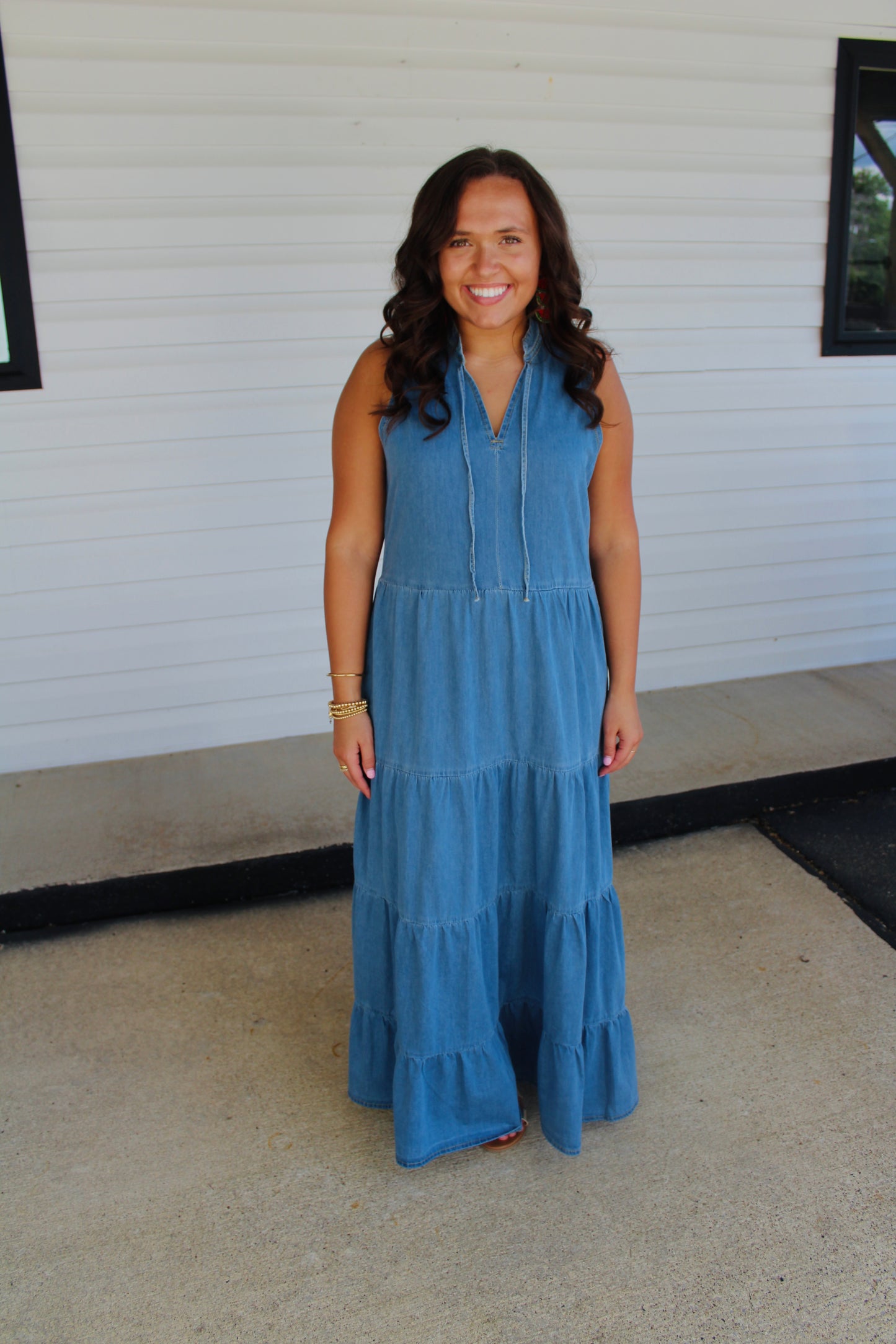 The Charity Light Wash Denim Maxi Dress