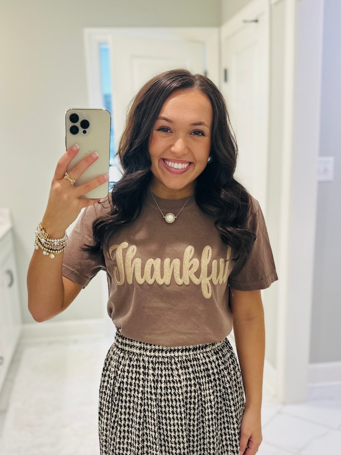 The Gold Glitter Thankful Puff Tee
