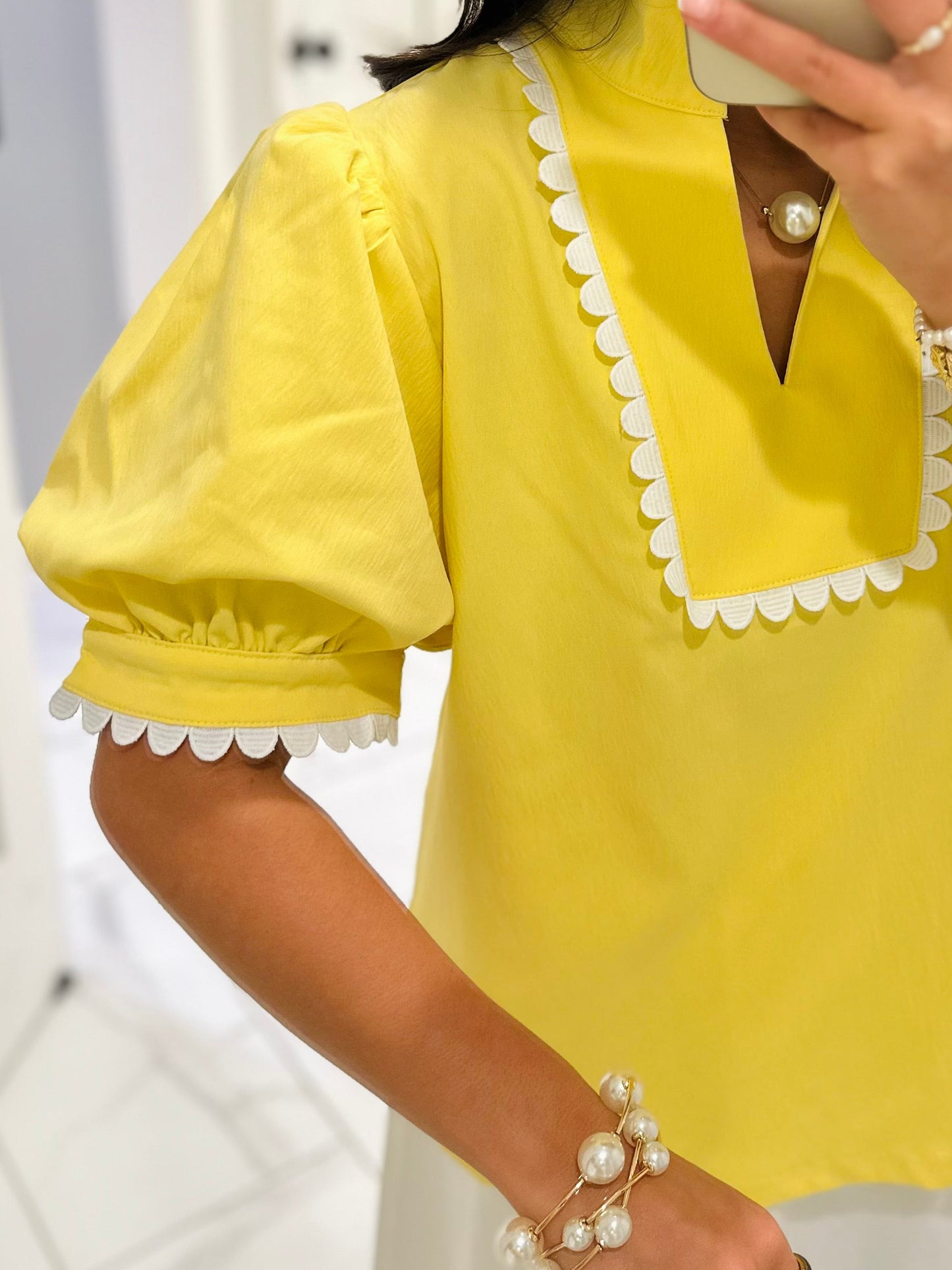 The Faye Yellow Scallop Detail Top
