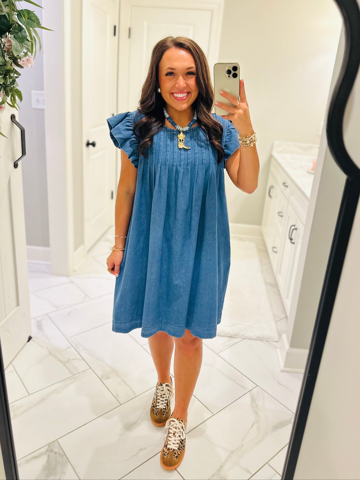The Lucie Denim Pleated Dress