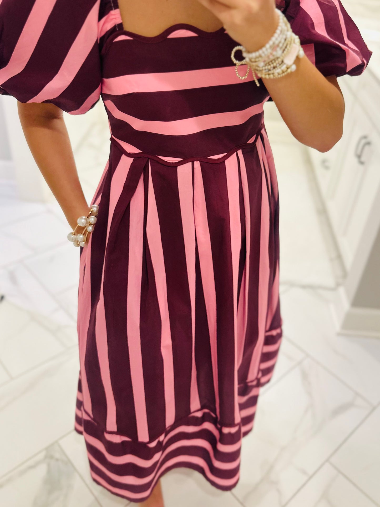 The Reagan Plum Striped Midi Dress