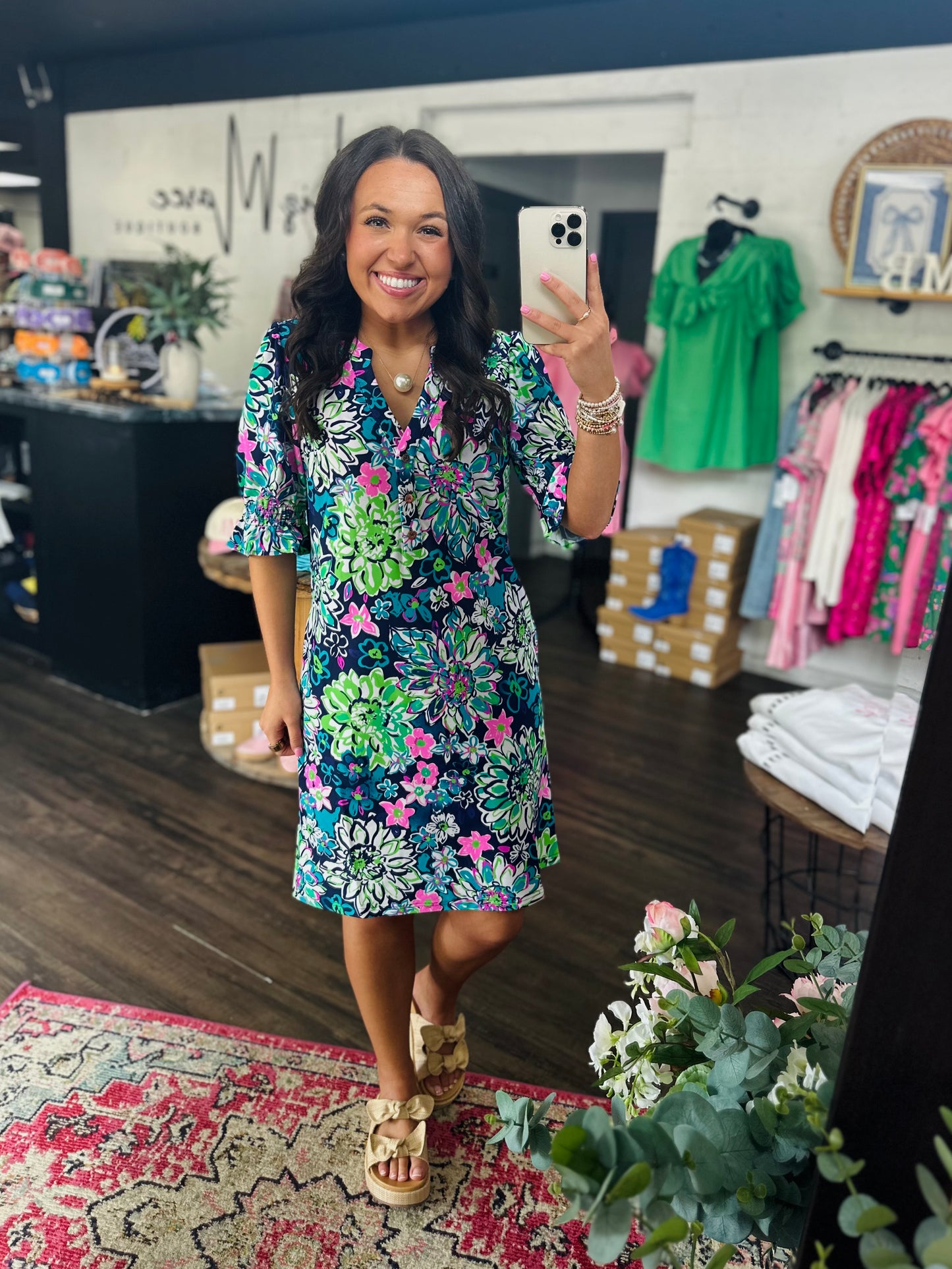 The Nova Navy Floral Ruffle Sleeve Dress