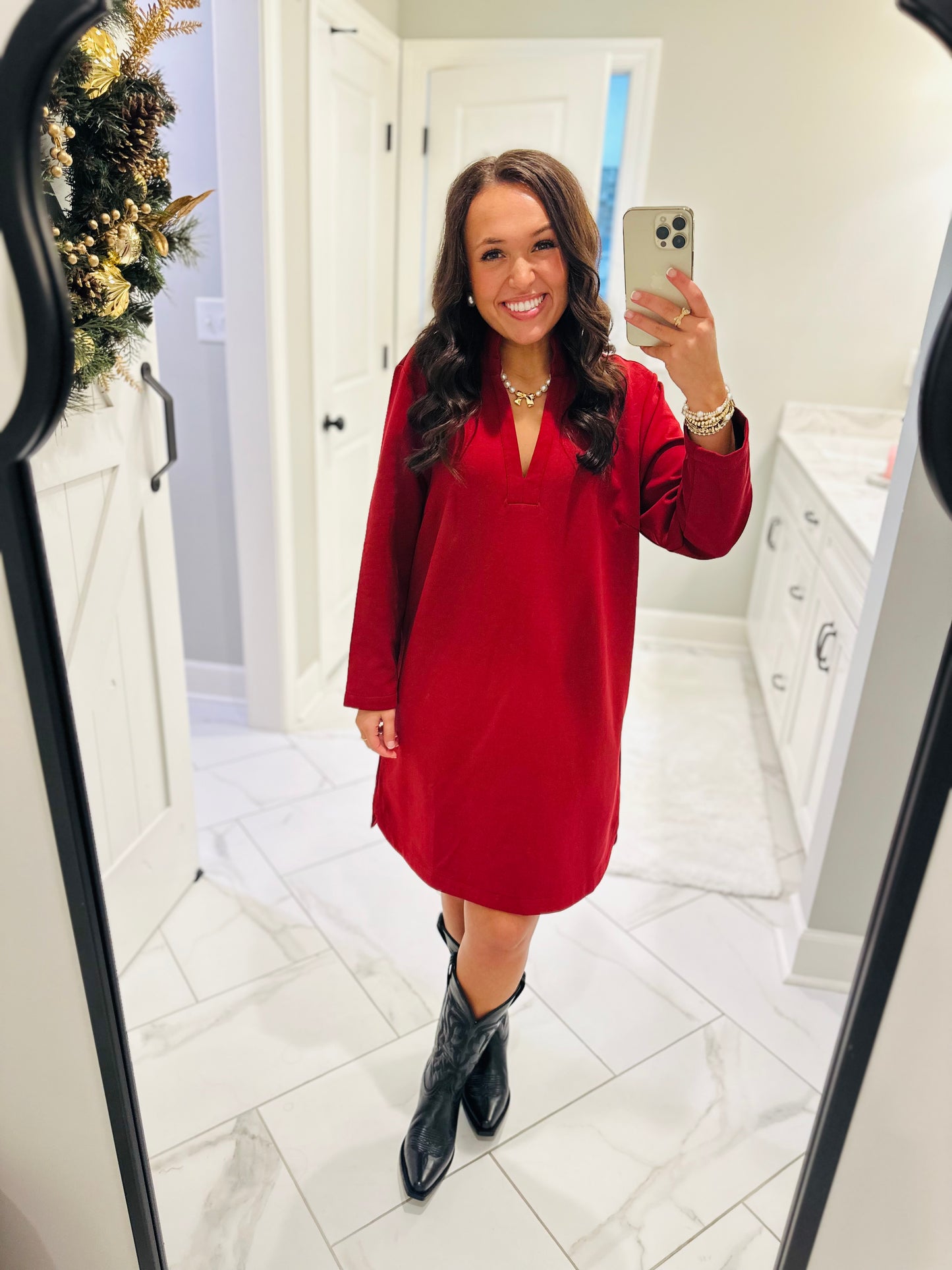 The Nicole Red Long Sleeve Dress