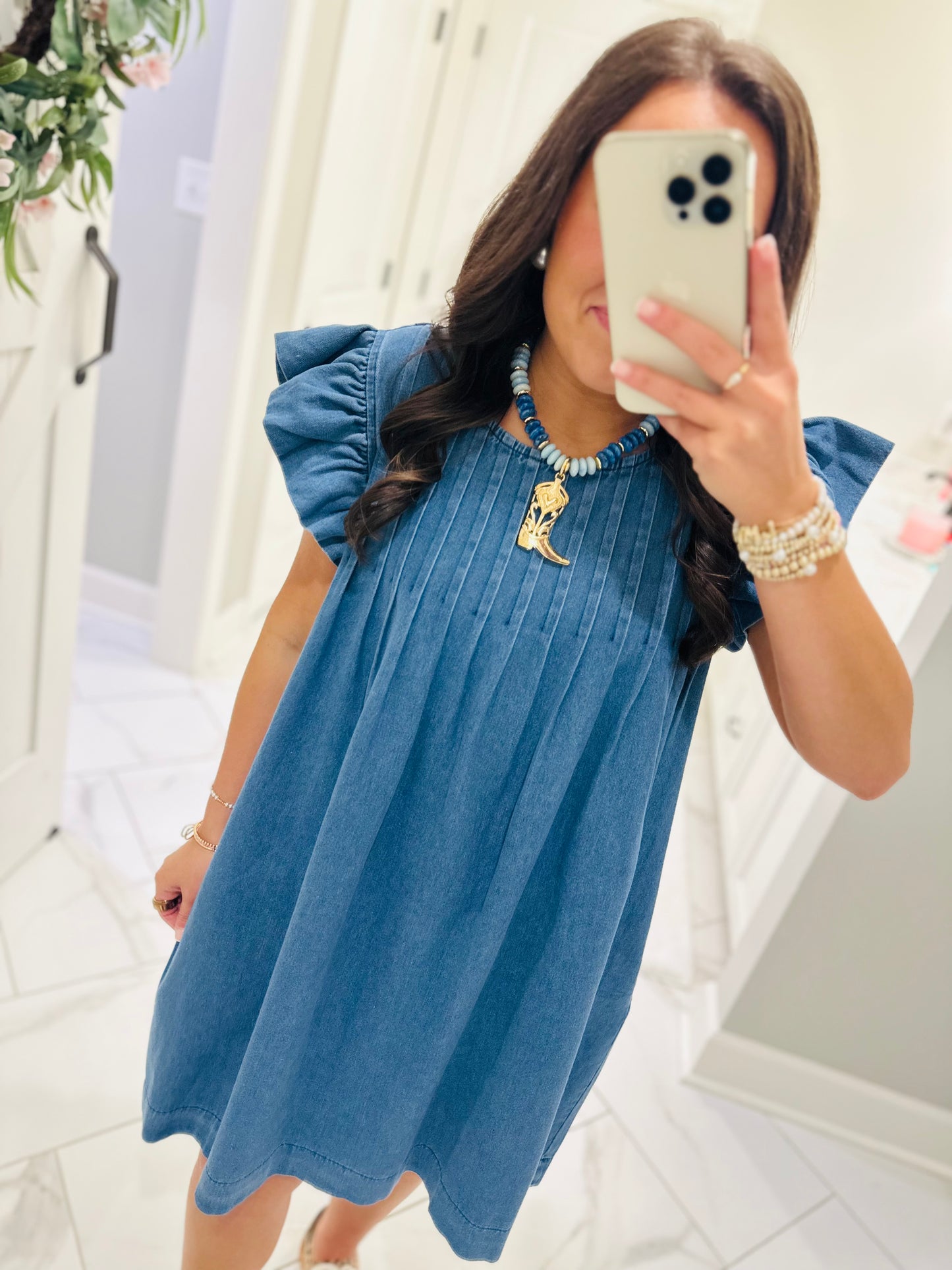 The Lucie Denim Pleated Dress