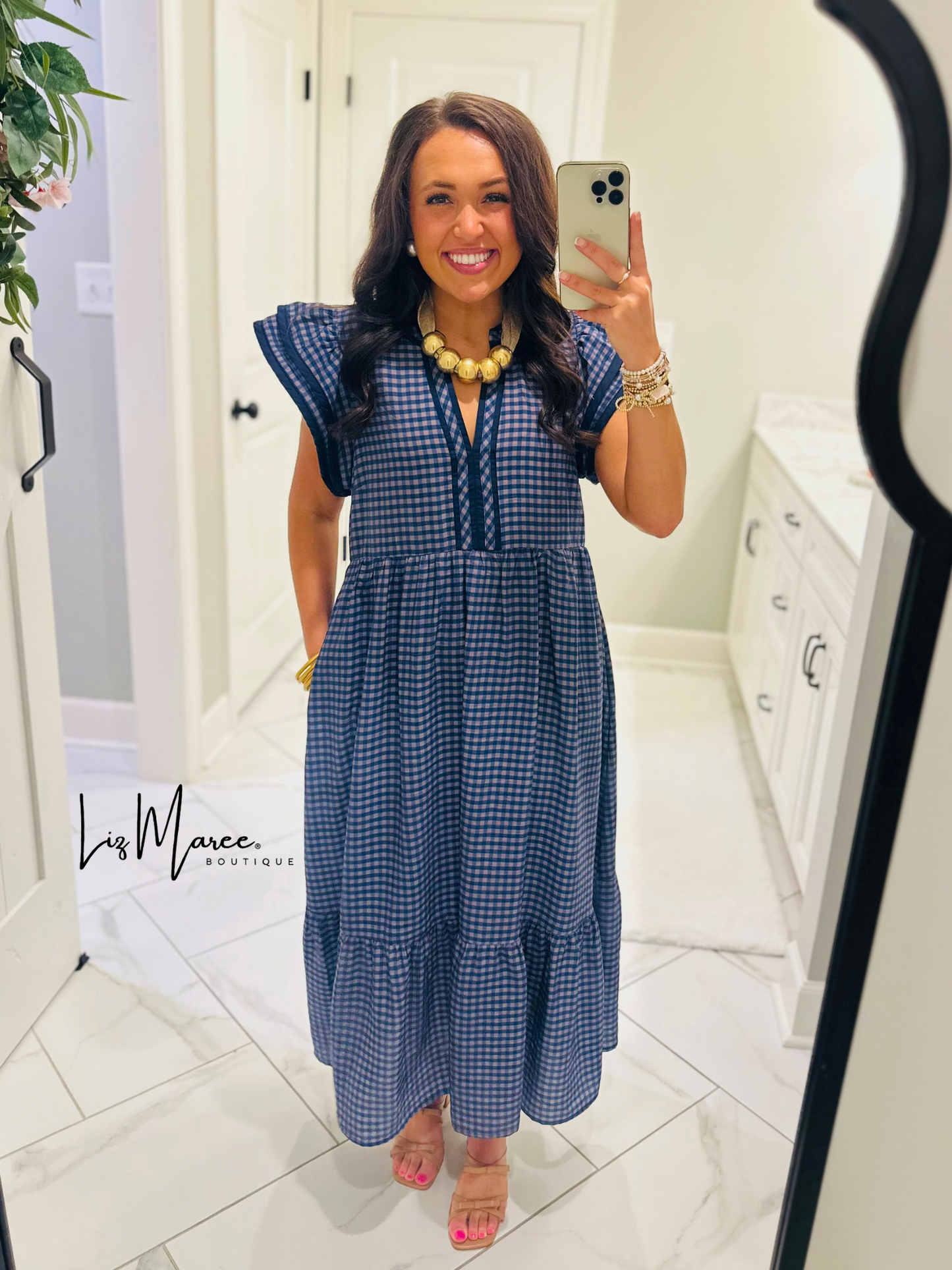 The Morganne Navy Gingham Midi Dress