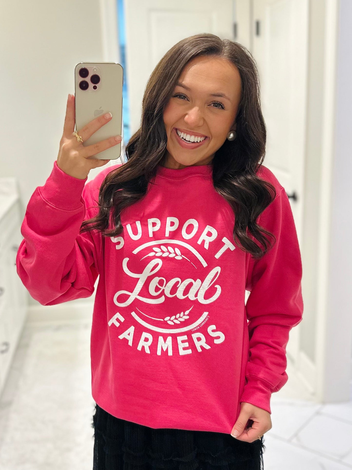 The Support Local Farmers Hot Pink Crewneck