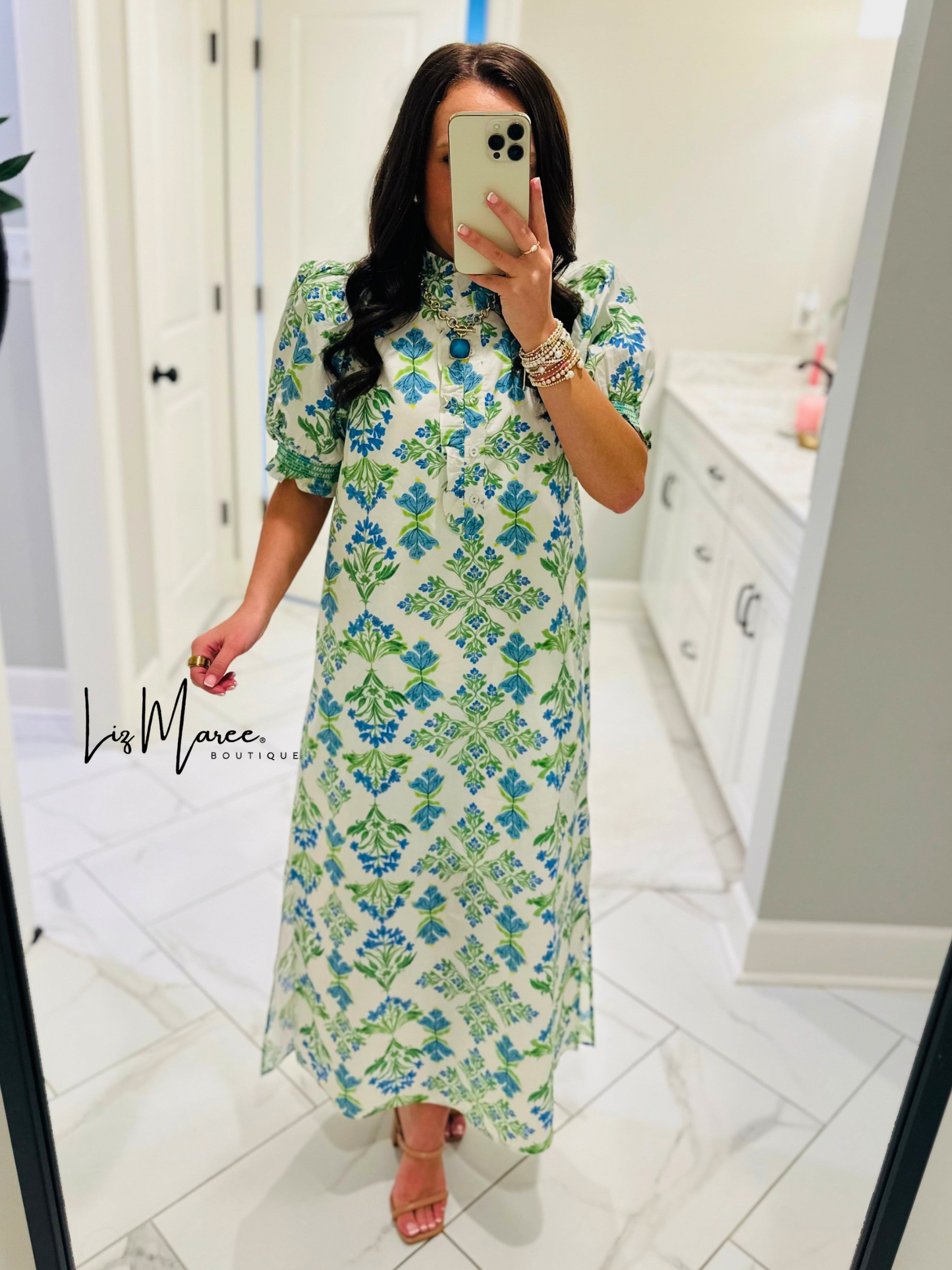 The Lana Blue + Green Botanical Maxi Dress