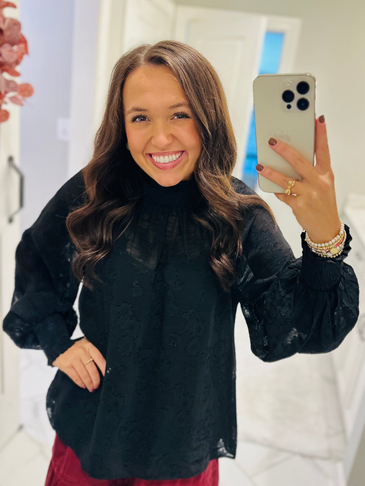 The Ava Black Floral Jacquard Top