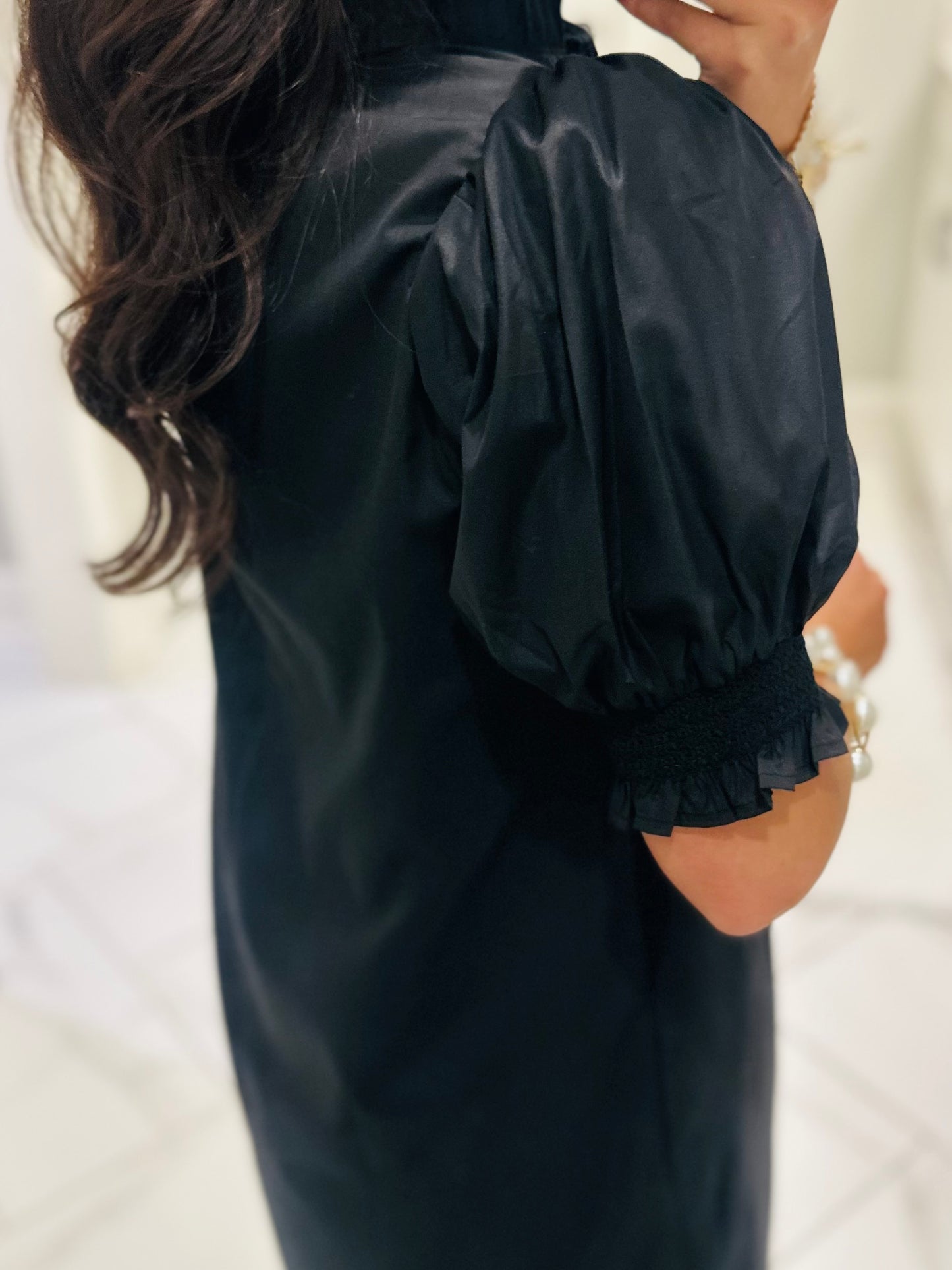 The Blakeley Black Embroidered Scallop Midi Dress