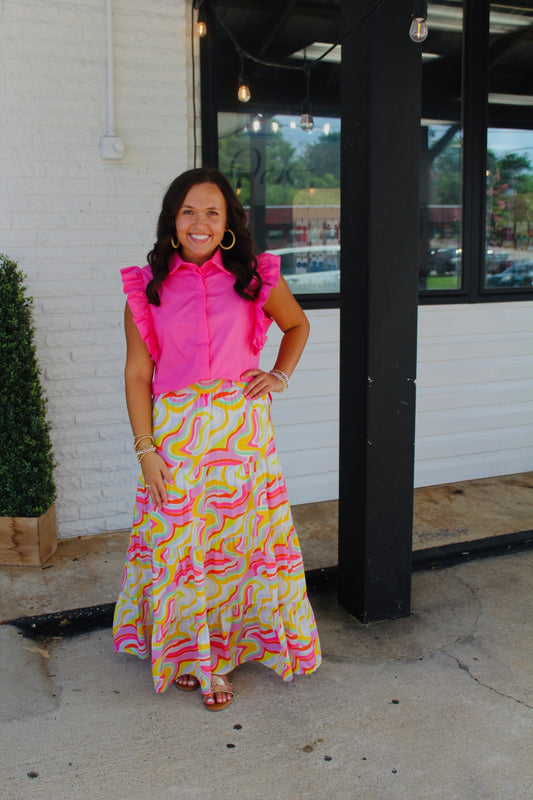 The Keely Pink Abstract Print Maxi Skirt