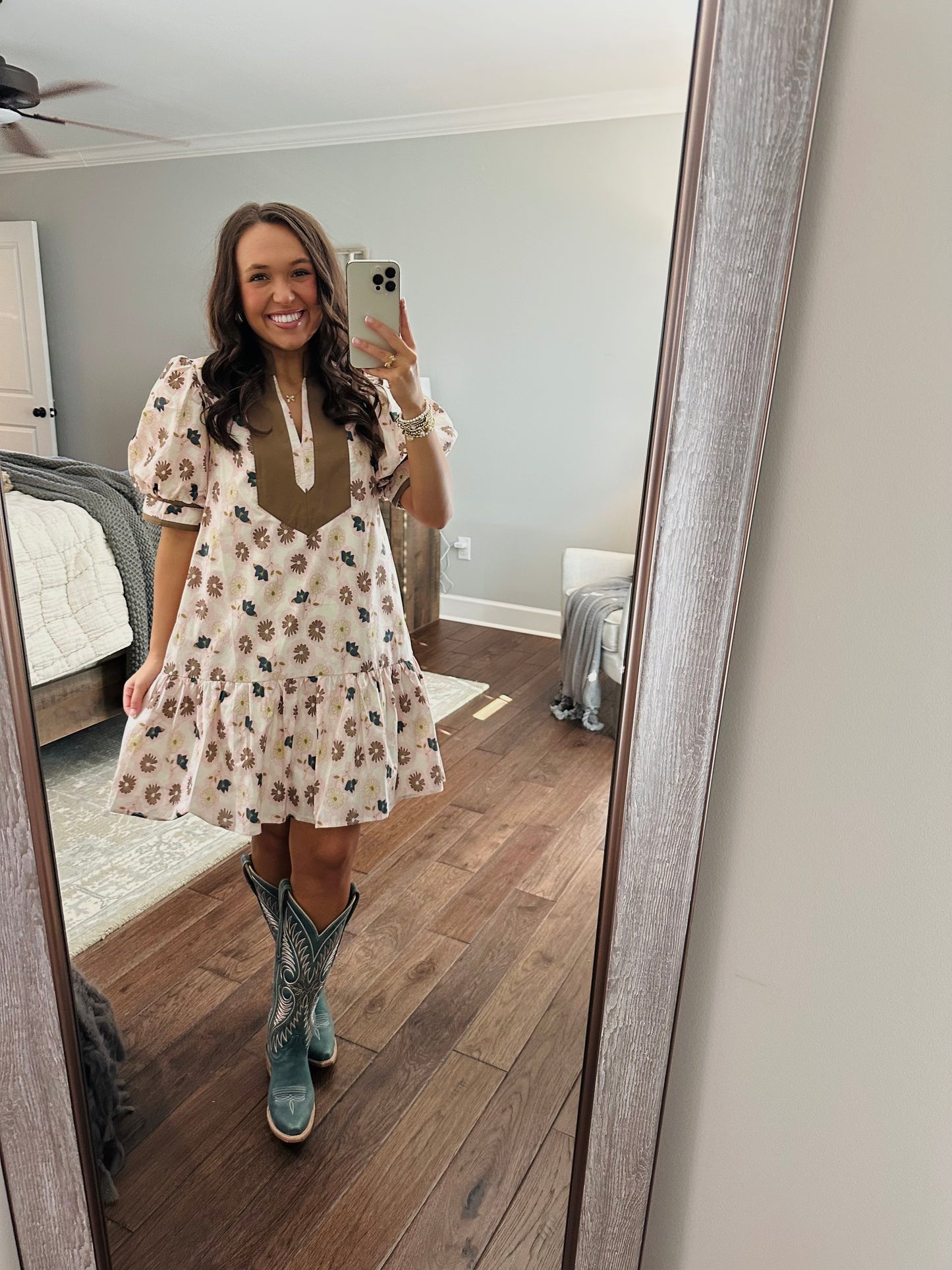 The Scarlett Brown and Pink Floral Dress
