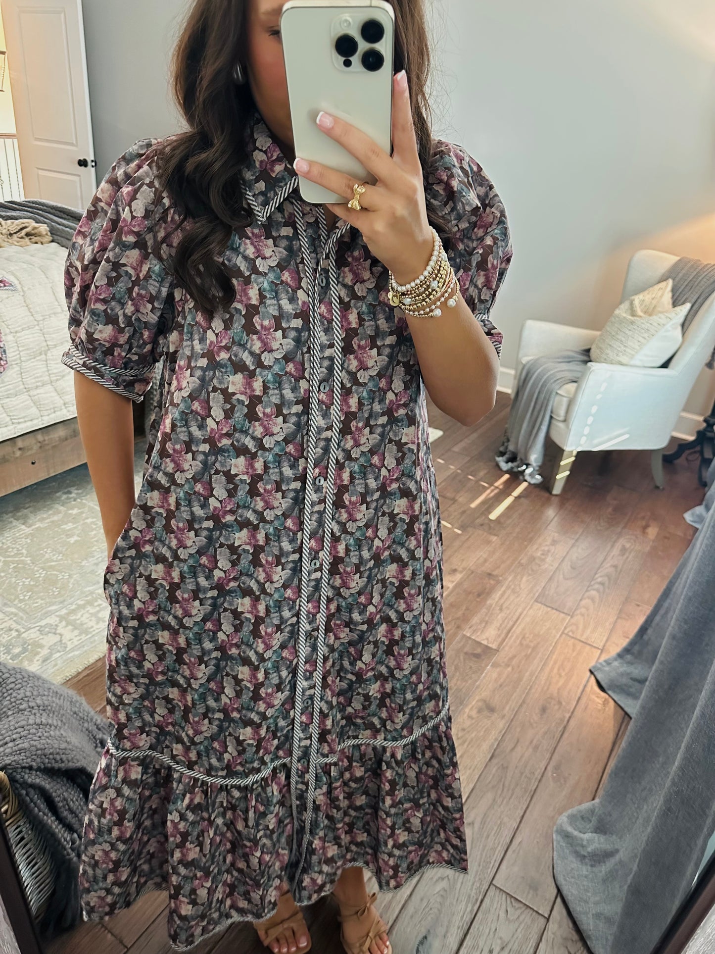 The Quinn Brown Floral Midi Dress