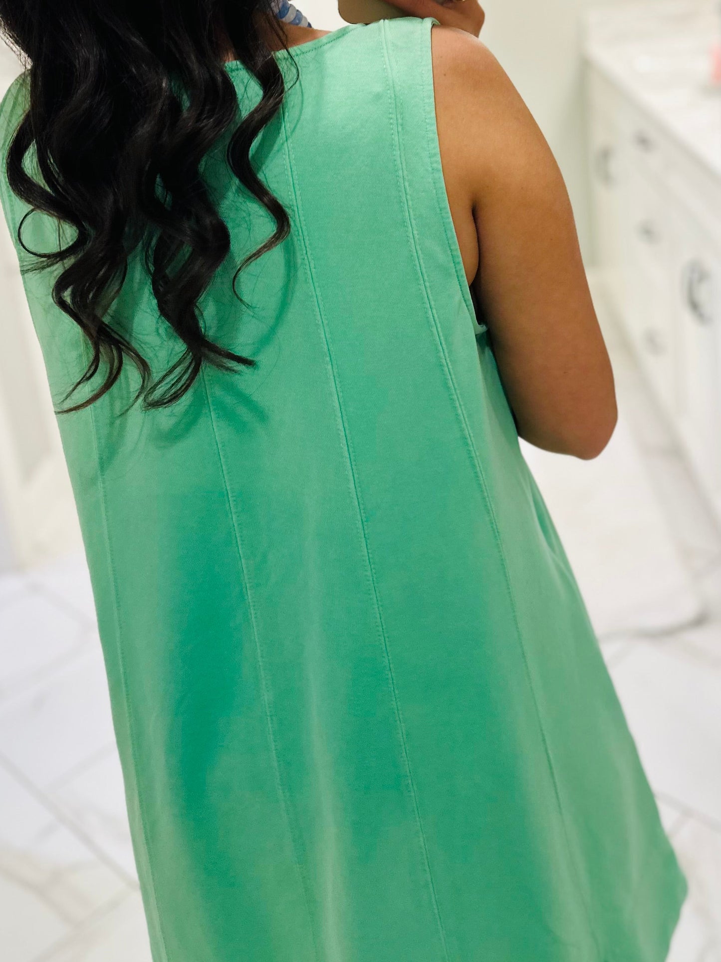 The Lula Lime Green Sleeveless Washed Swing Dress