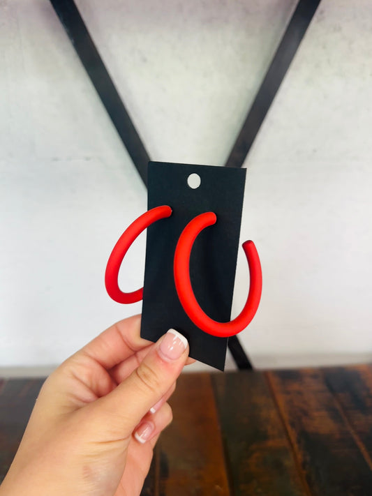 Red Matte Clay Hoop Earring