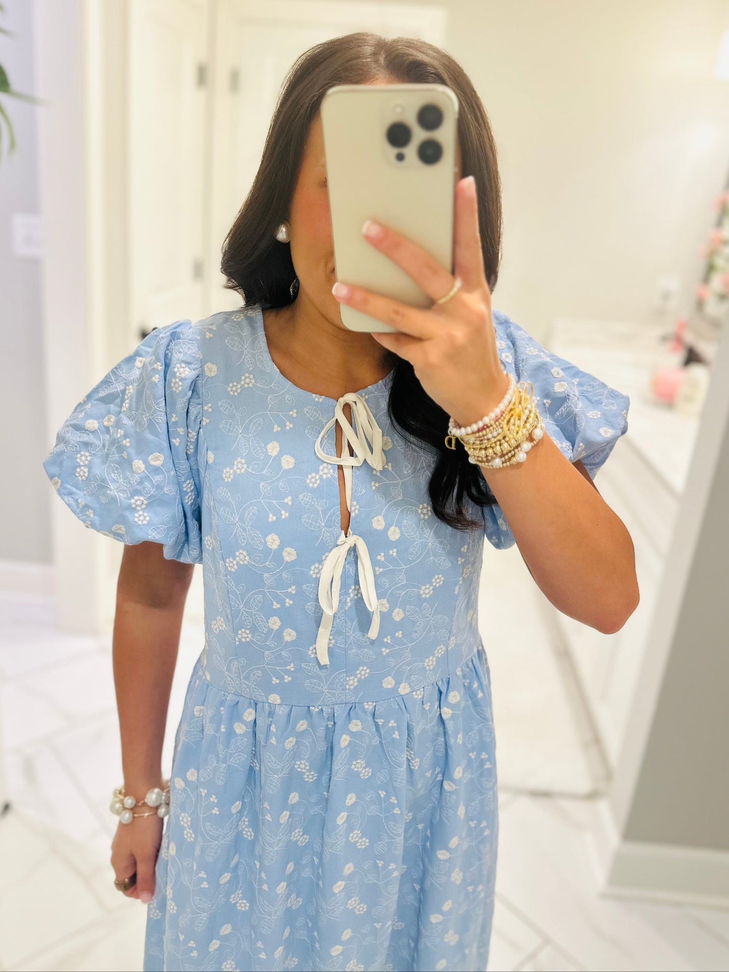 The April Blue Floral Embroidered Maxi Dress