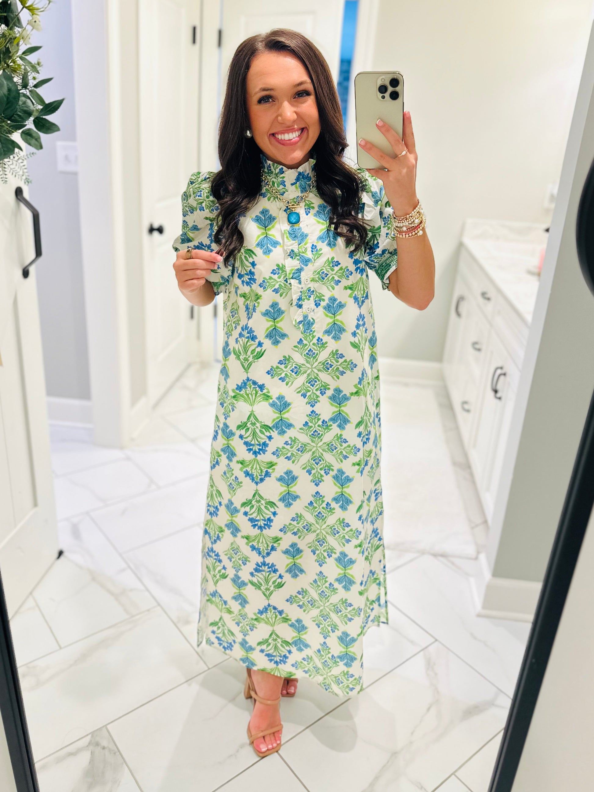 The Lana Blue + Green Botanical Maxi Dress  Liz Maree Boutique