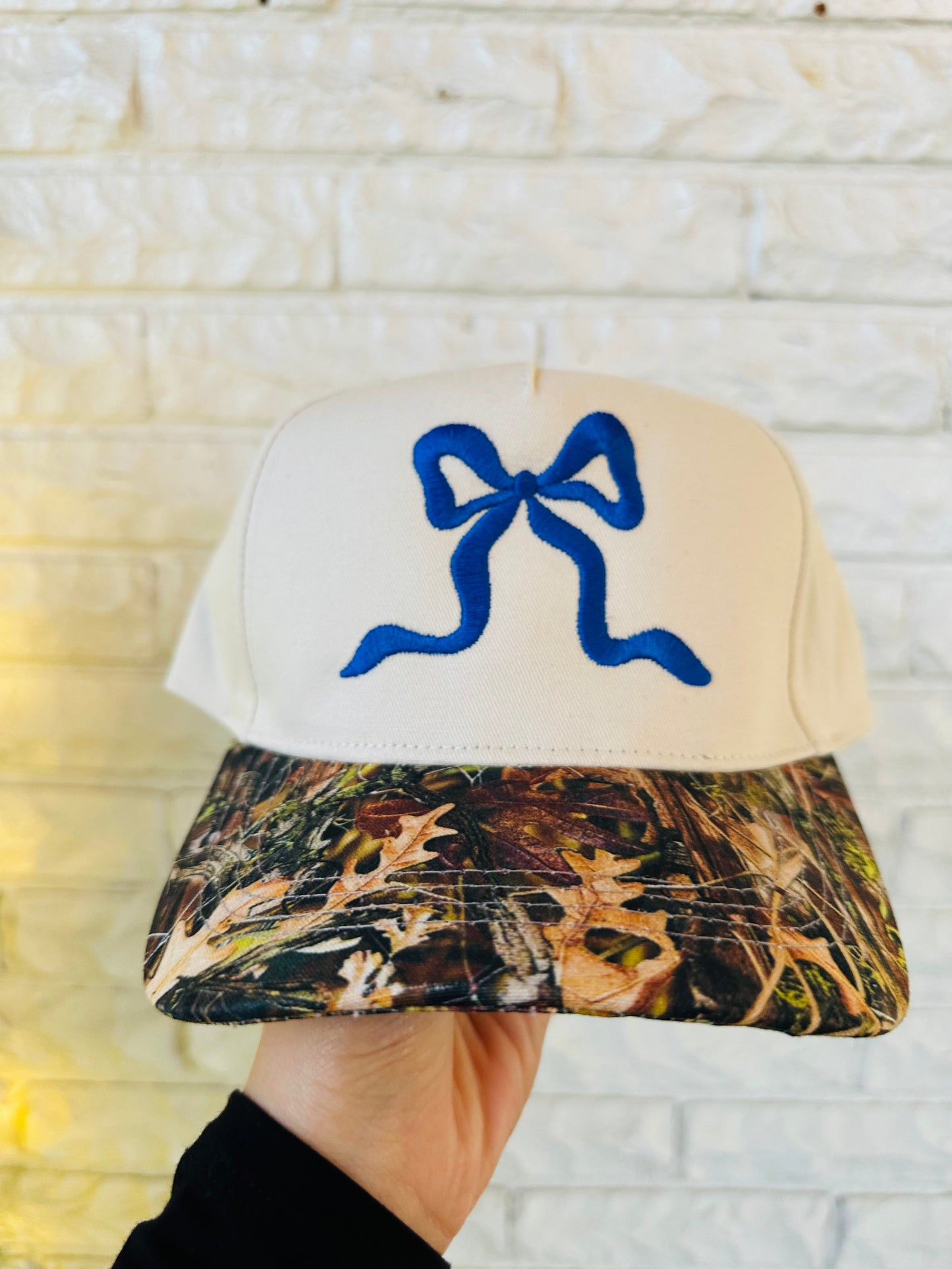 The Royal Blue Bow + Camo Trucker Hat