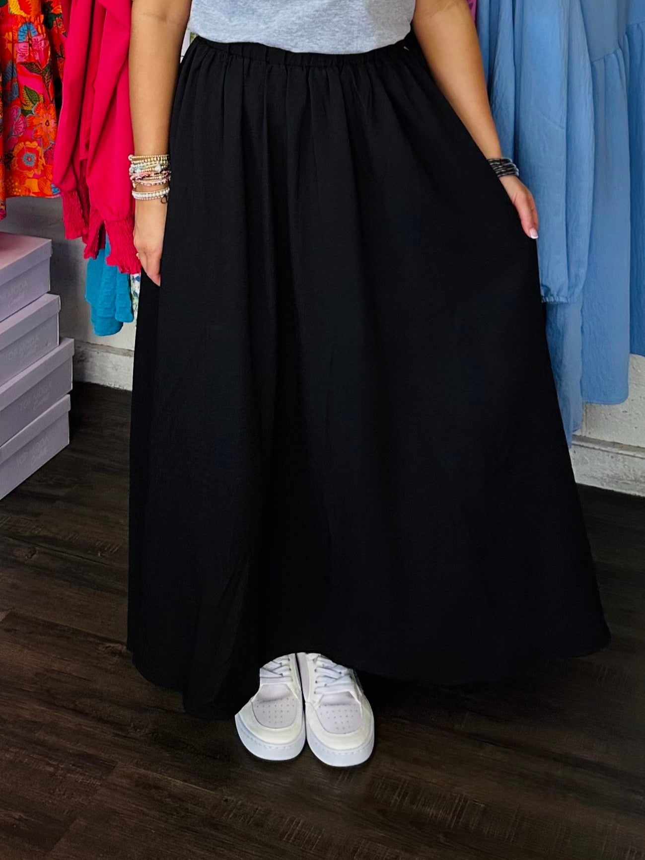 The Zoe Black Midi Skirt