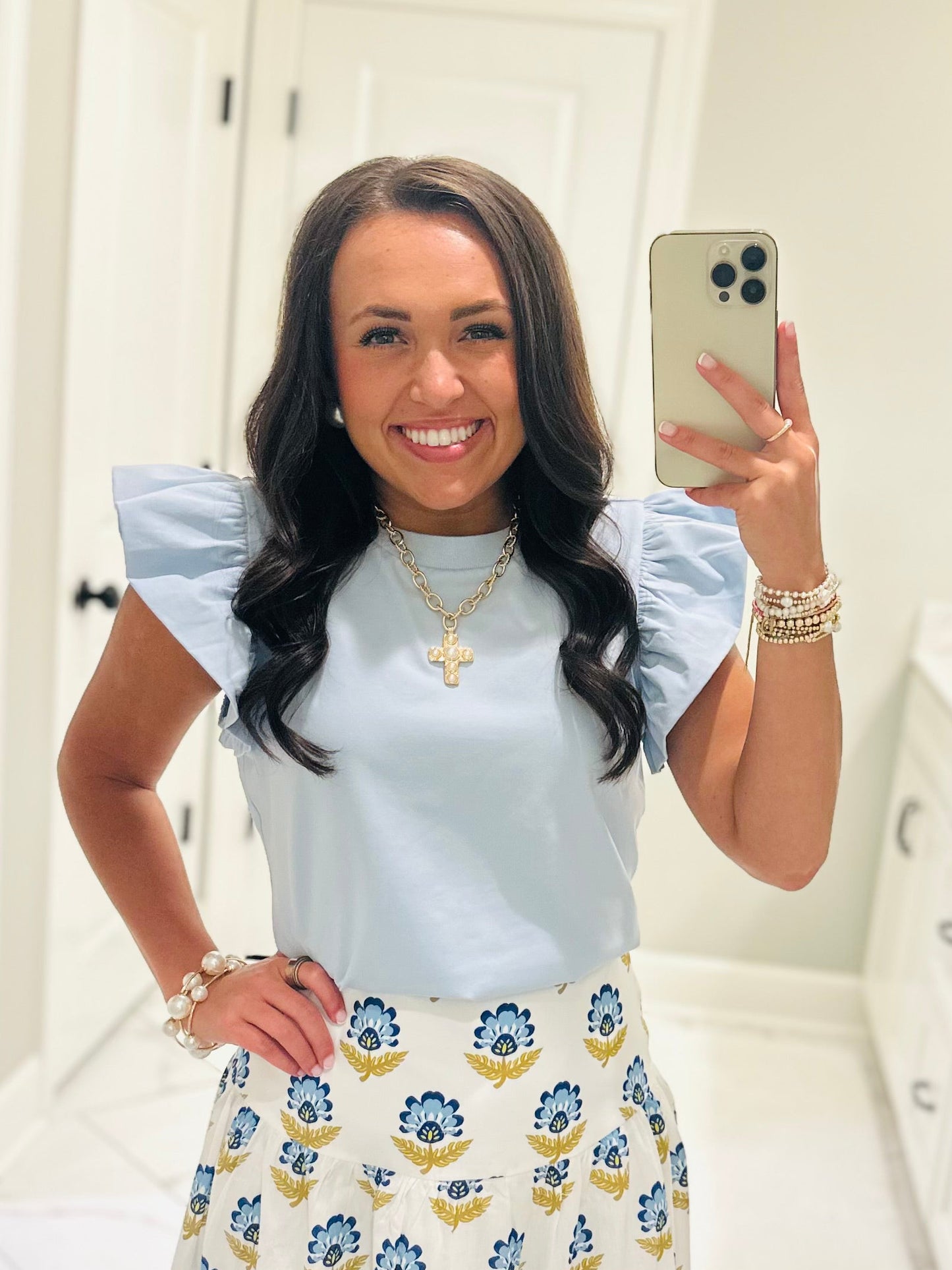 The Tillie Baby Blue Ruffled Sleeve Top
