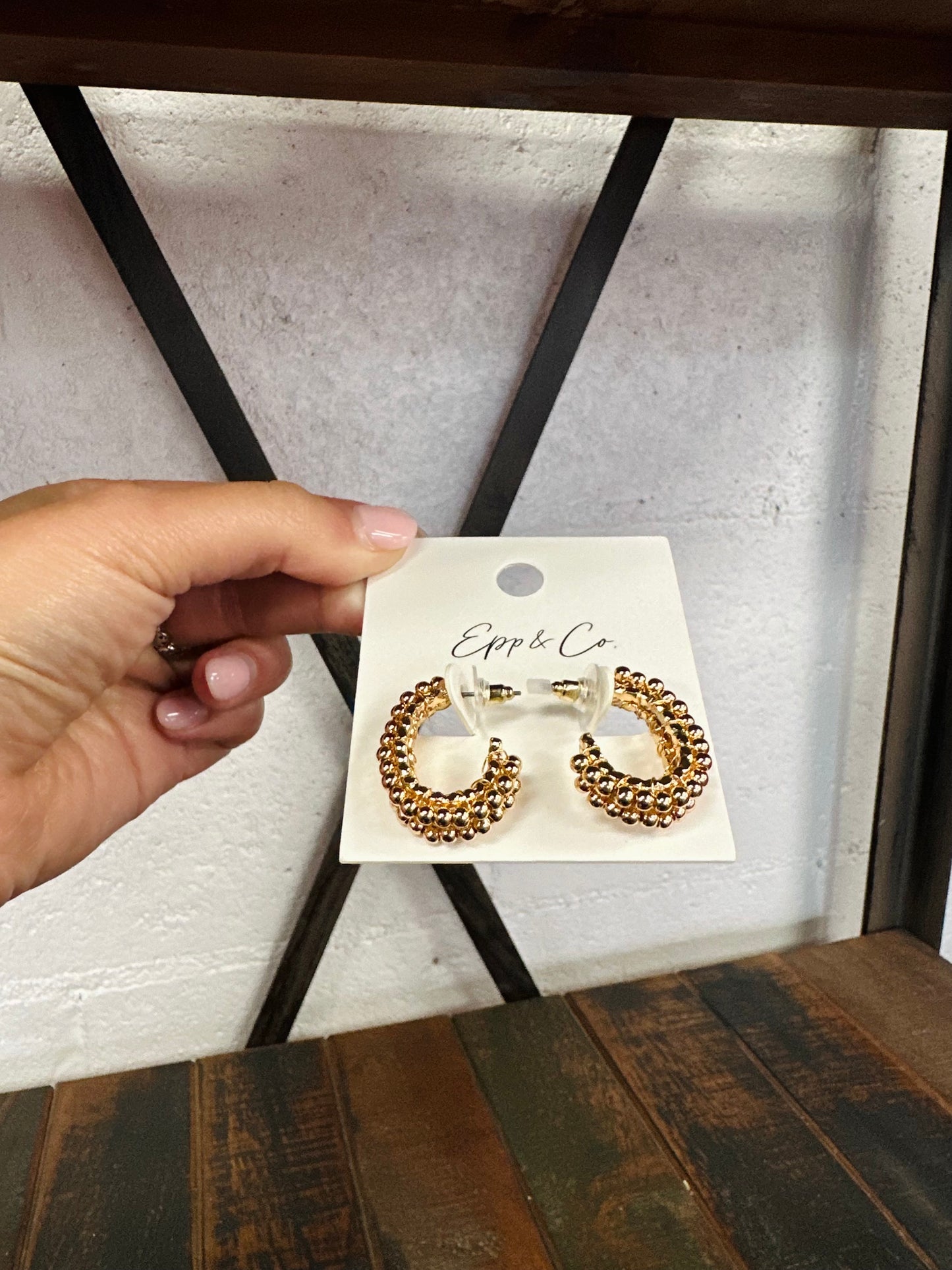 Gold Beaded Double Hoops