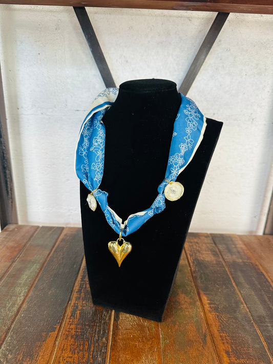 Blue Paisley Silk Scarf Necklace