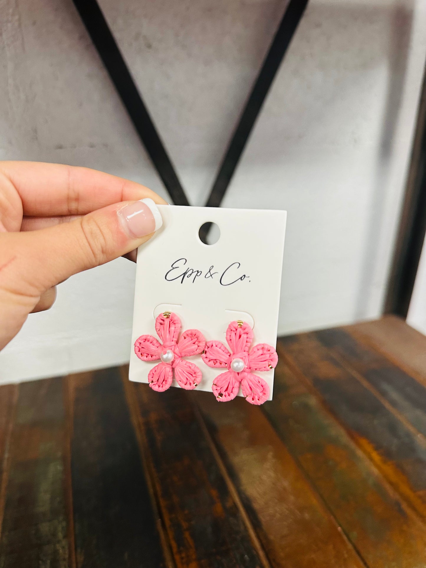 Pink Flower Raffia Stud