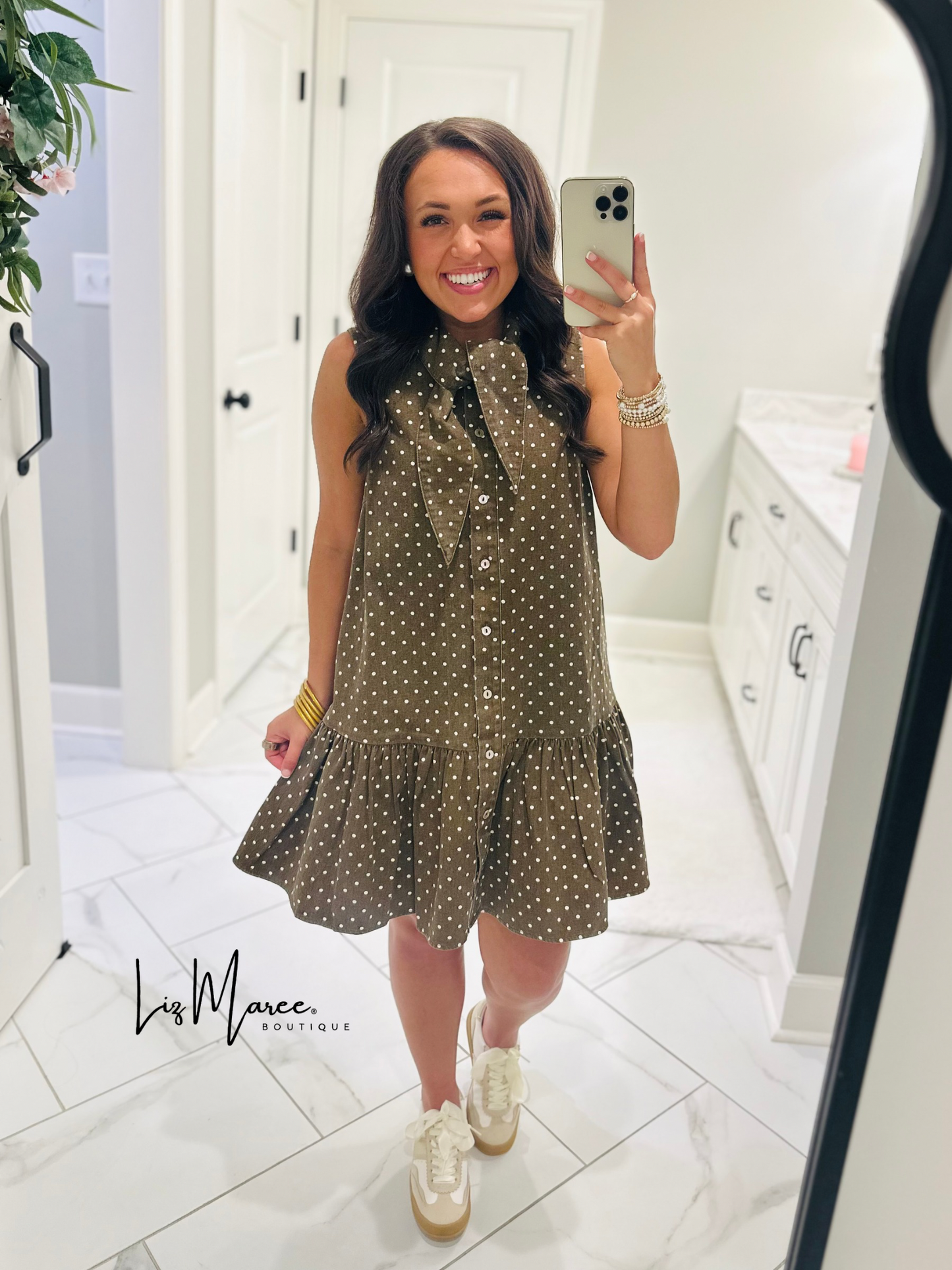 The Stella Brown Polka Dot Denim Dress