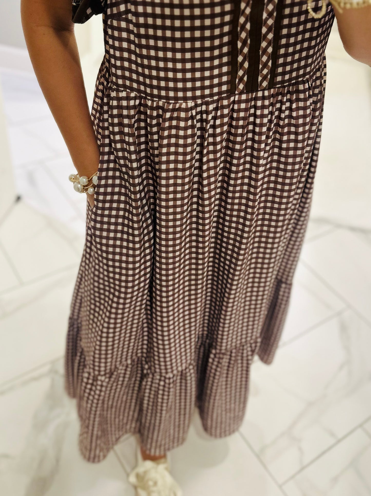 The Morganne Brown Gingham Midi Dress