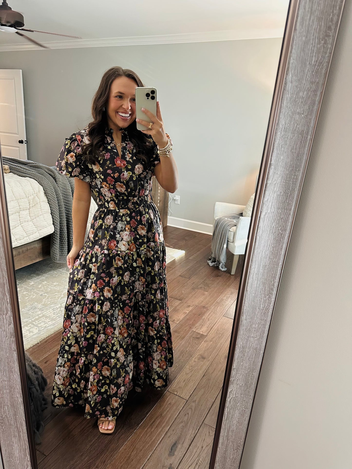 The Elizabeth Chocolate Brown Puff Sleeve Midi Dress