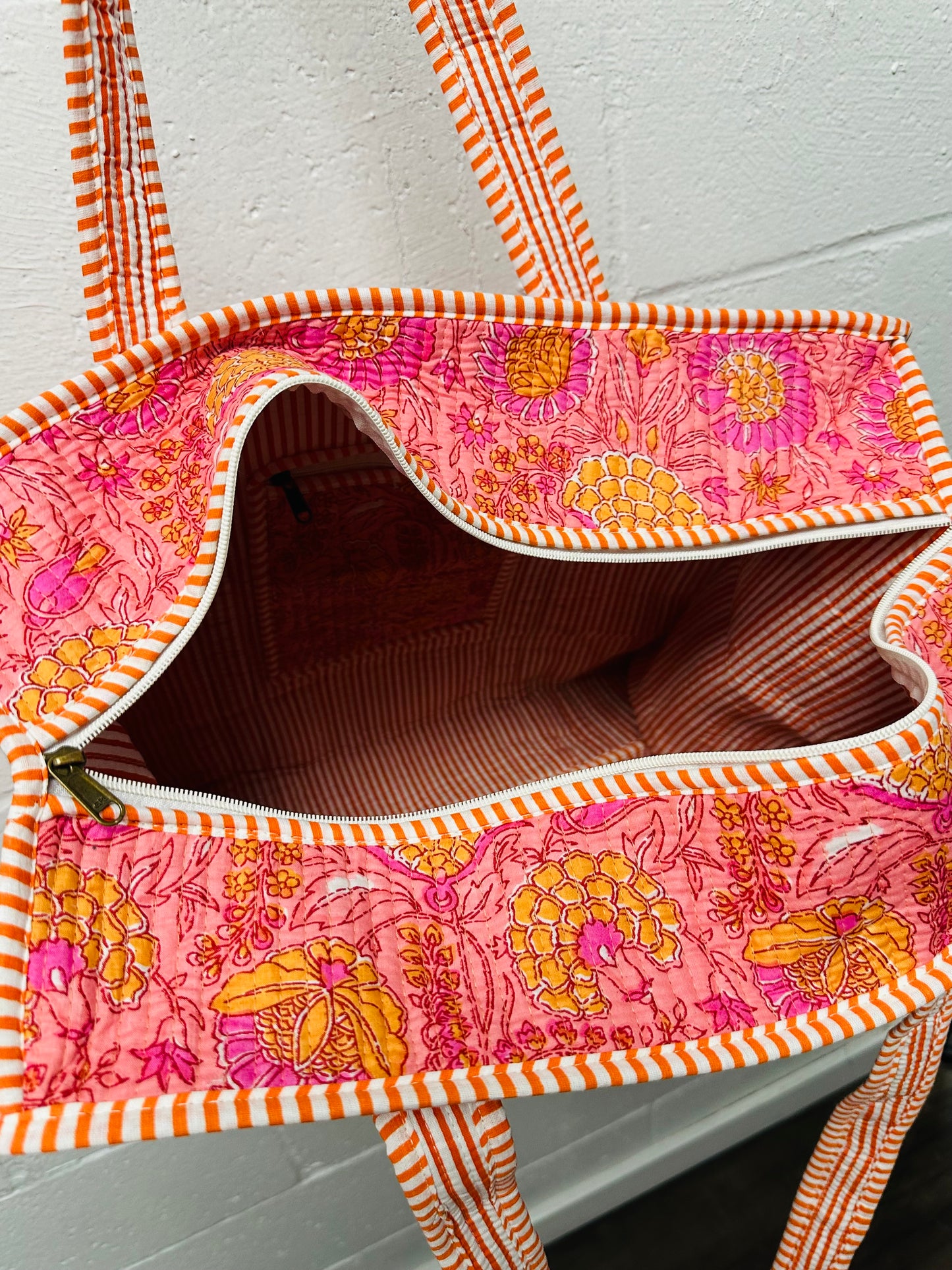 The Orange Oasis Floral Quilted Tote Bag