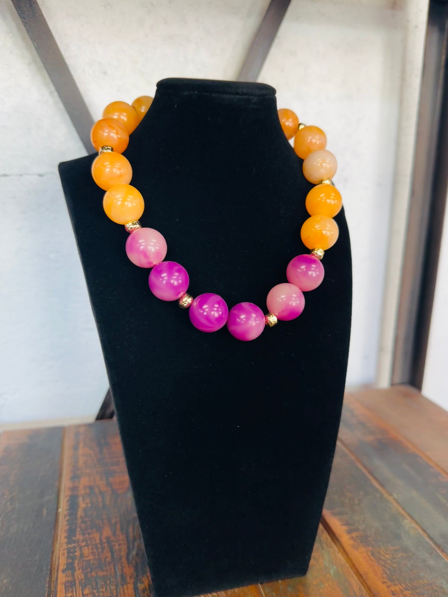 Orange + Purple Acrylic Beaded Ball Necklace