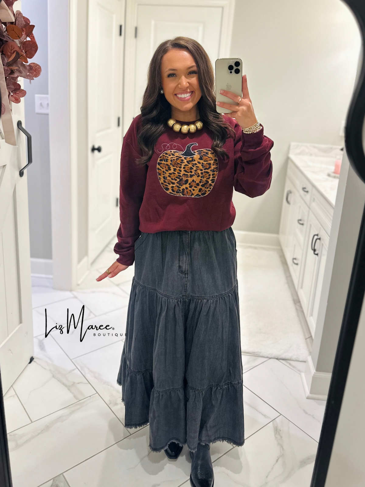 The Callie Black Denim Tiered Midi Skirt