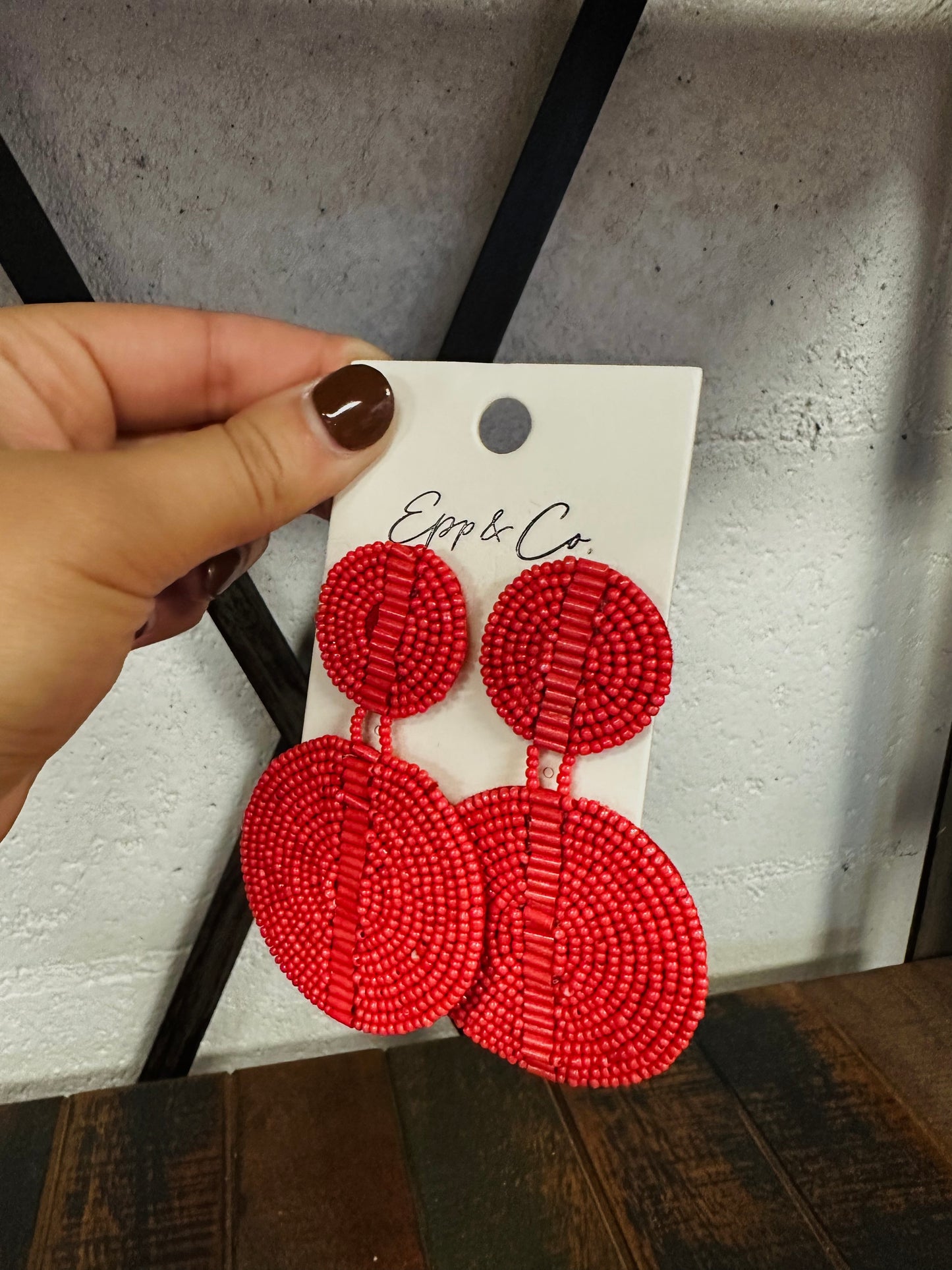 Red Beaded Circle Drops