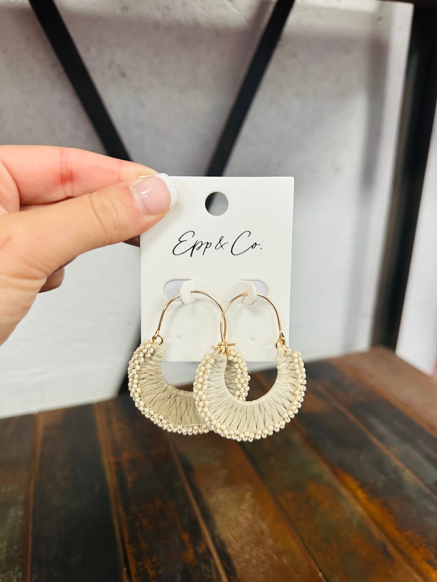 Mocha Raffia & Bead Hoops