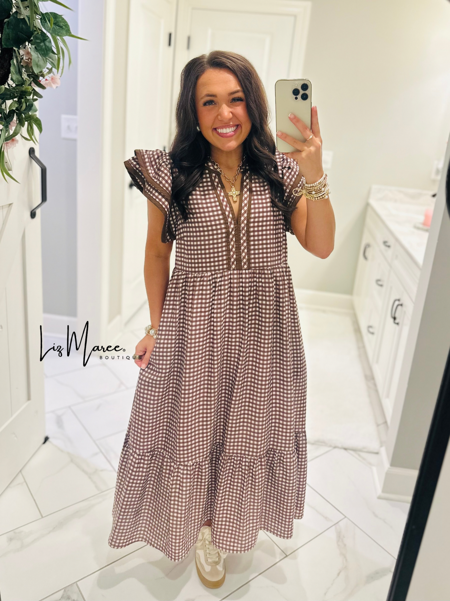 The Morganne Brown Gingham Midi Dress