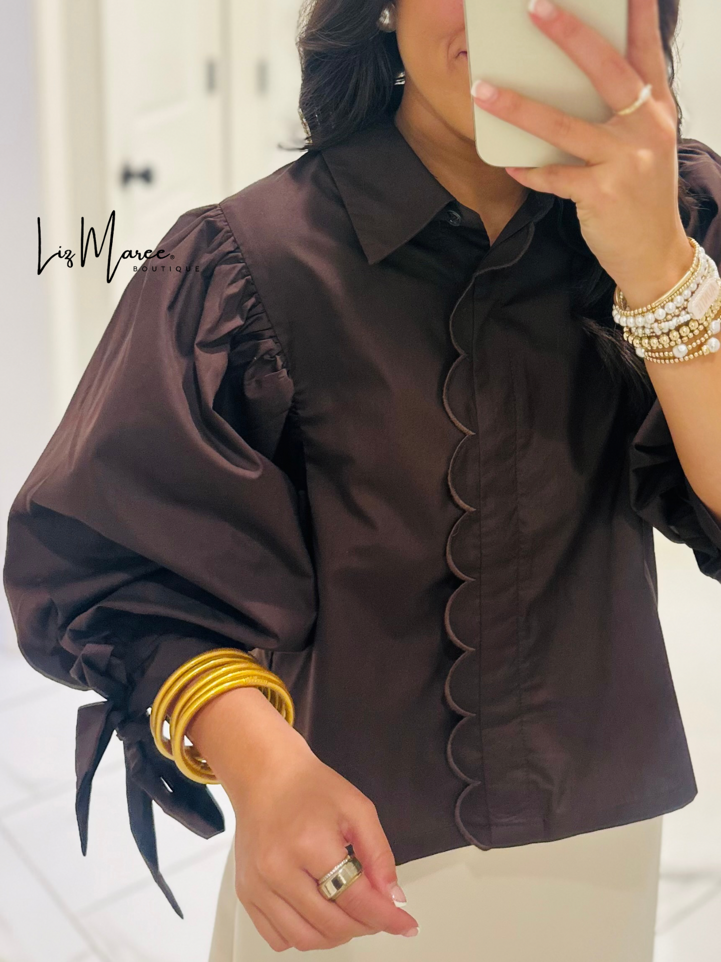 The Bruna Brown Scallop Trim Top