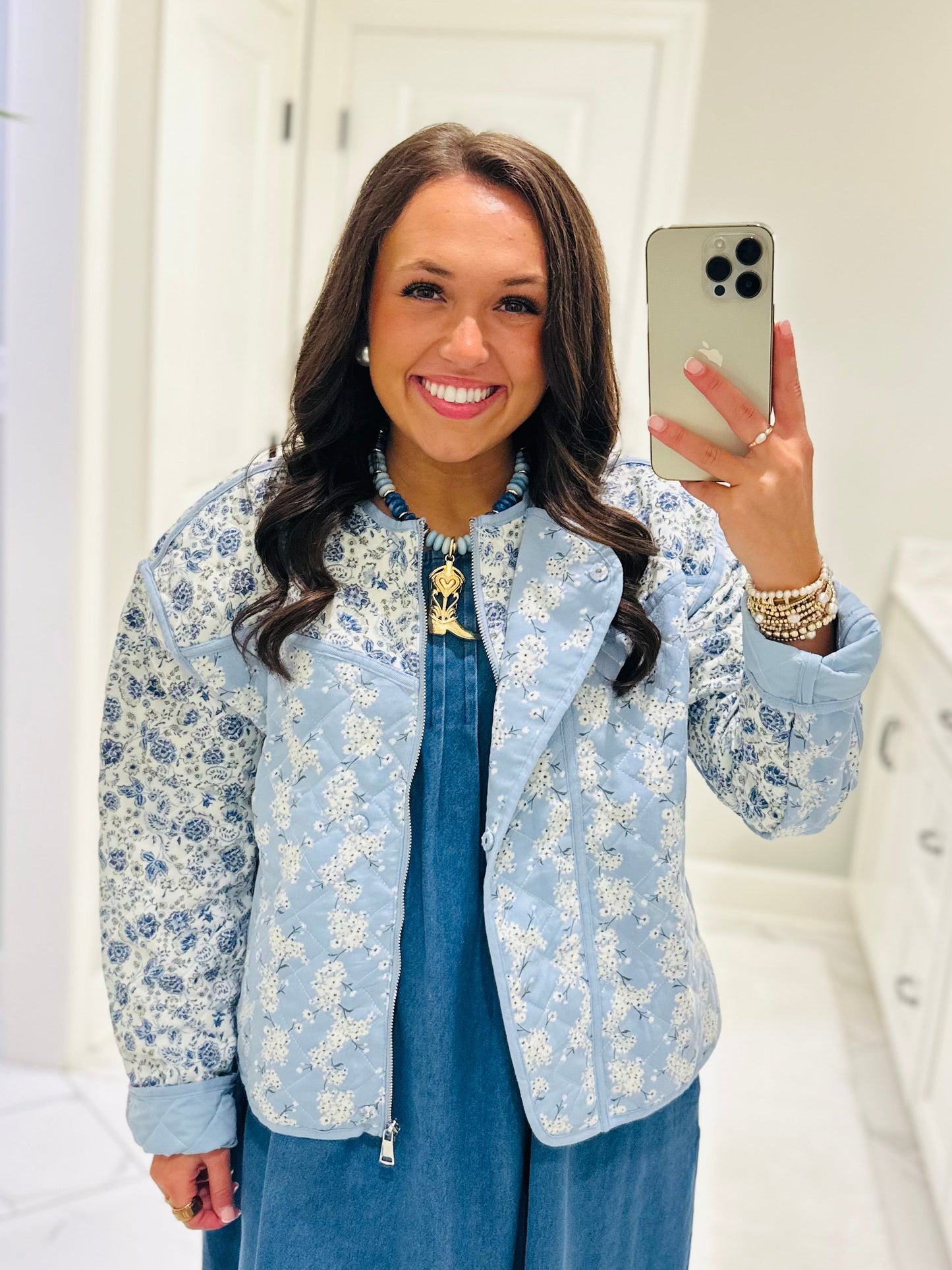 The Amelia Blue Floral Quilted Jacket