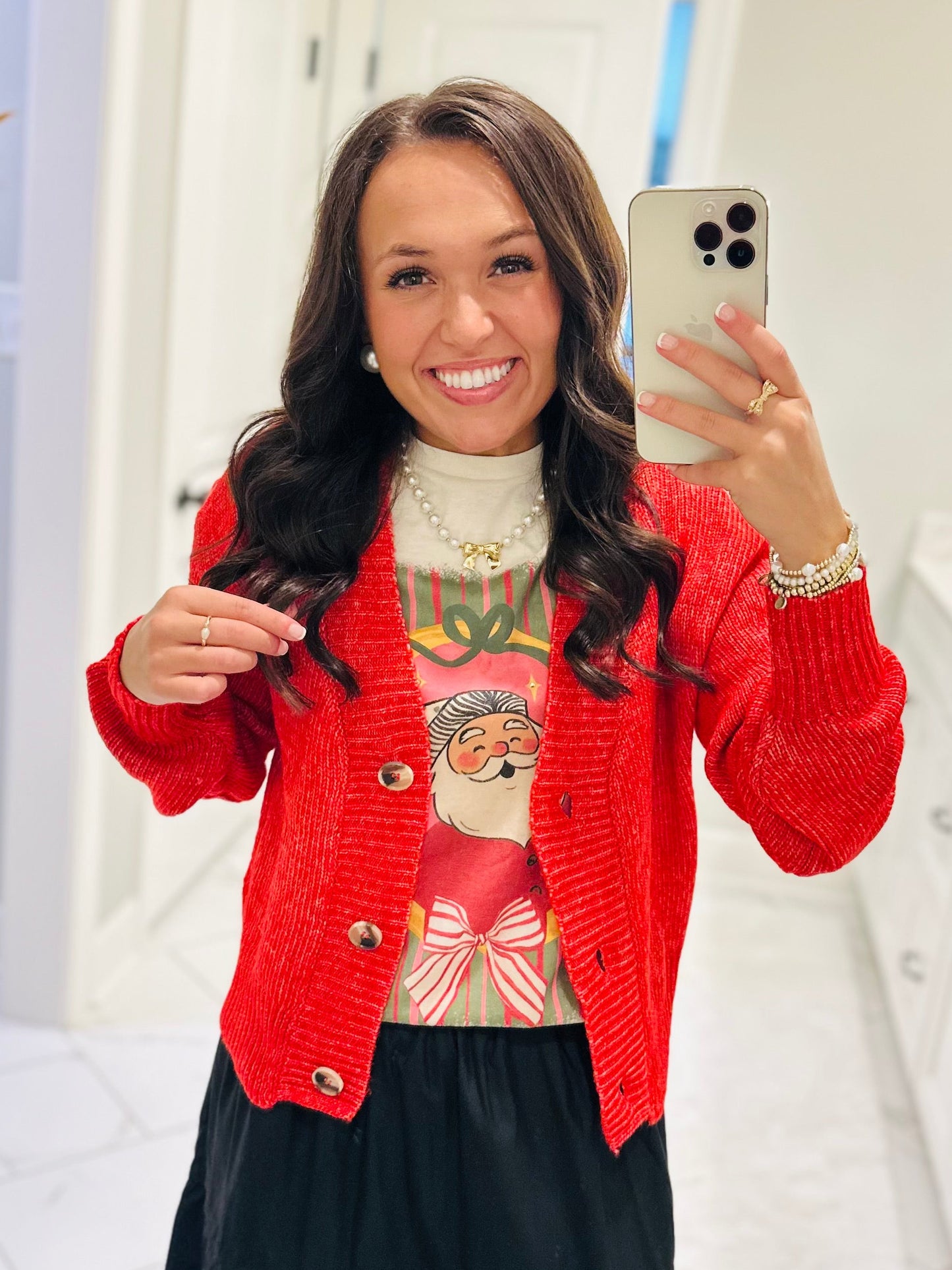 The Izzy Red Front Button Cardigan