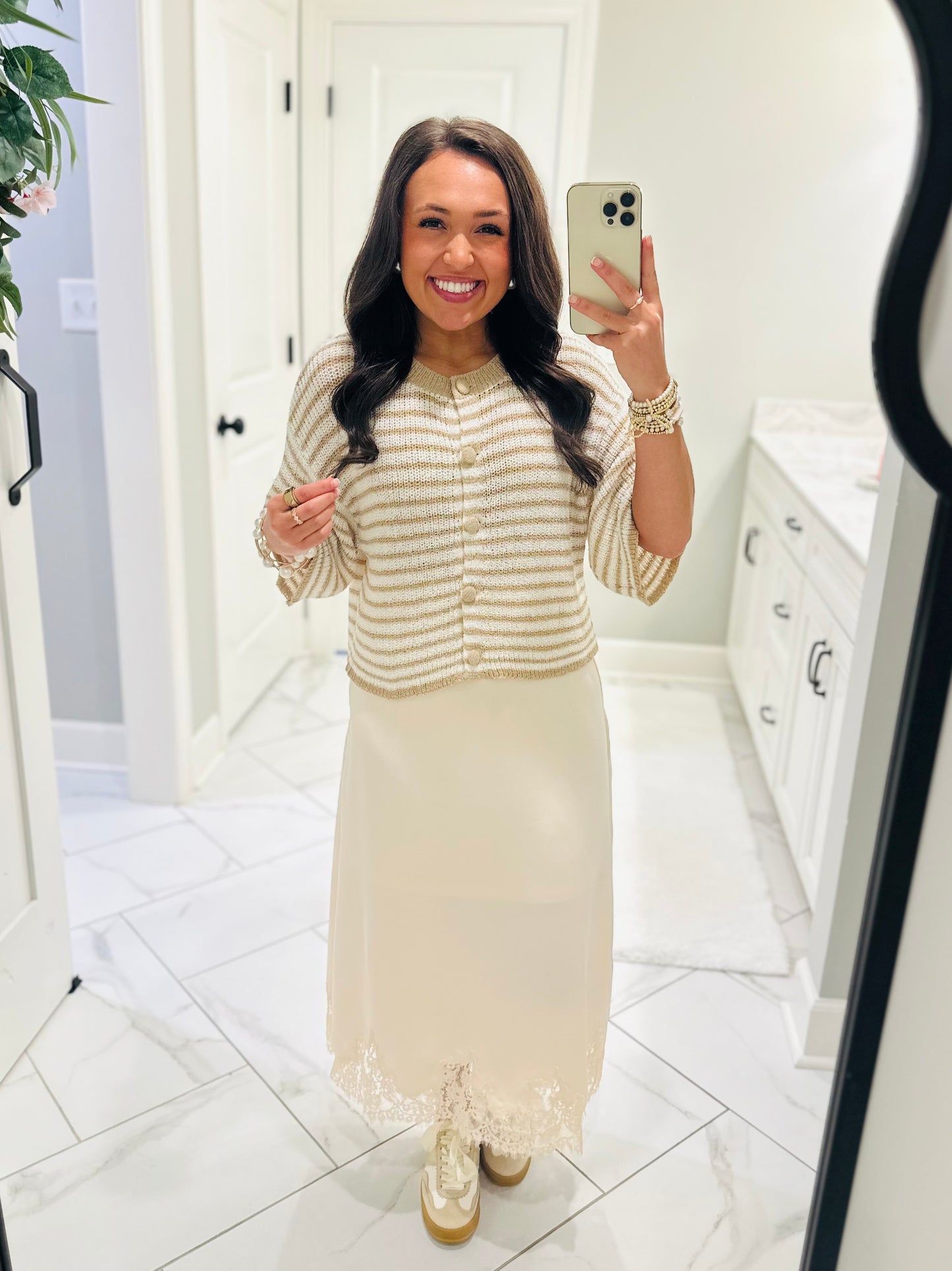 The Julie Taupe Striped Knit Top