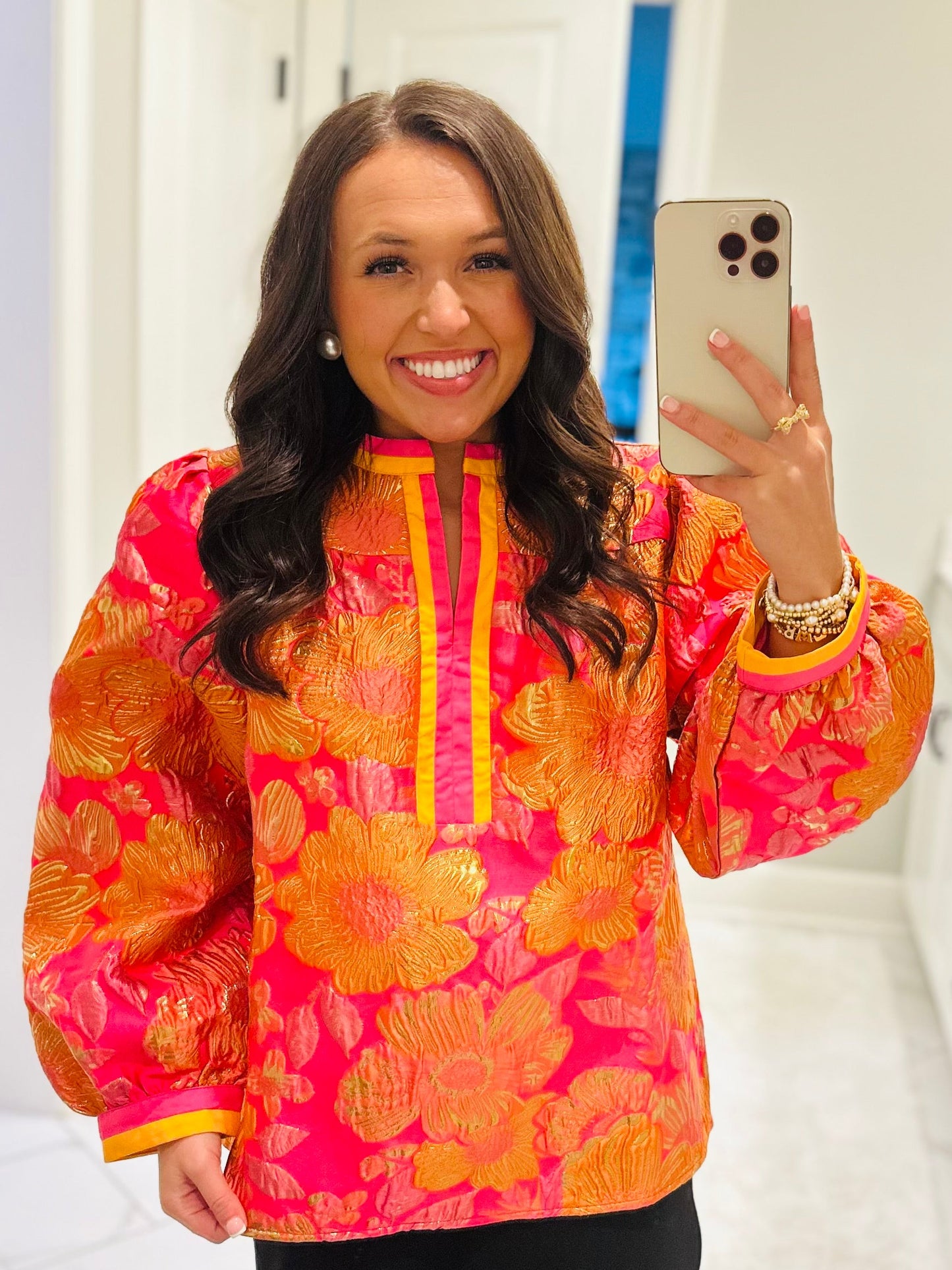 The Shae Neon Pink Floral Jacquard Top