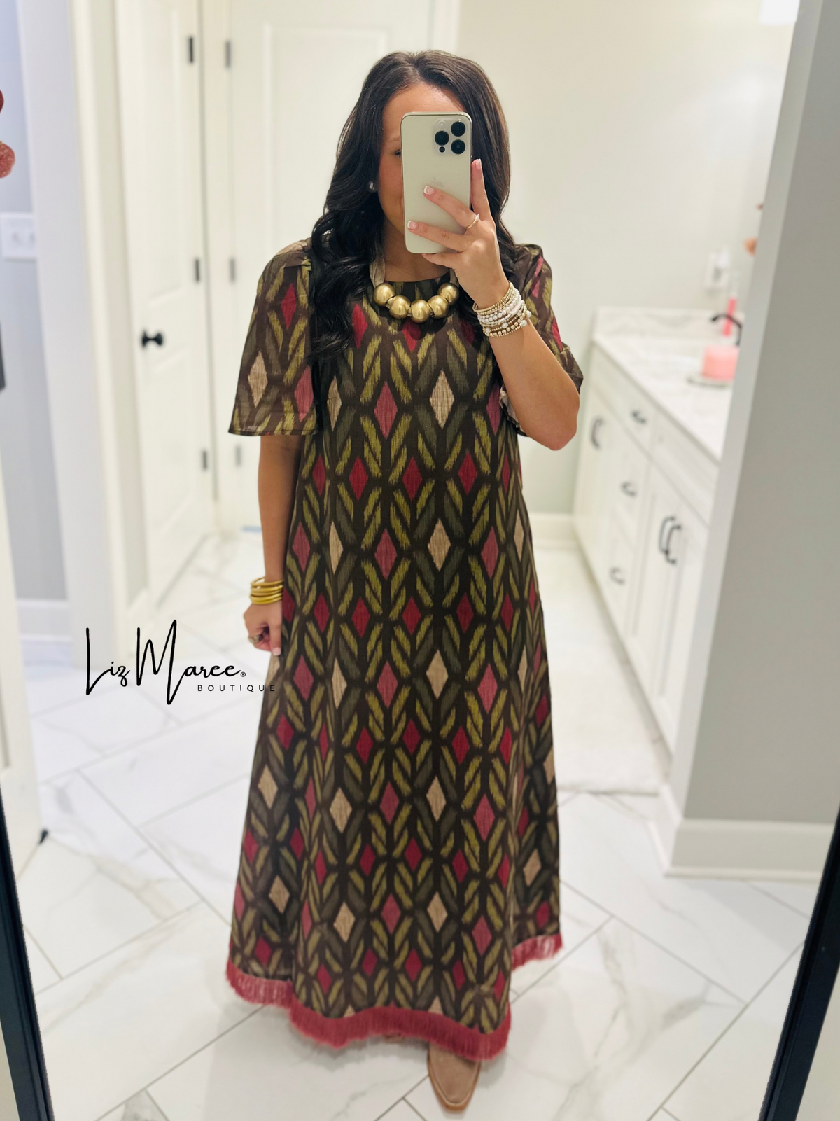 The Madeline Chocolate Brown Geometric Maxi Dress