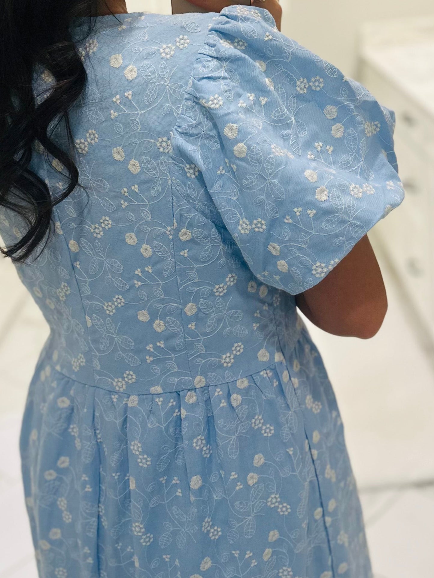 The April Blue Floral Embroidered Maxi Dress