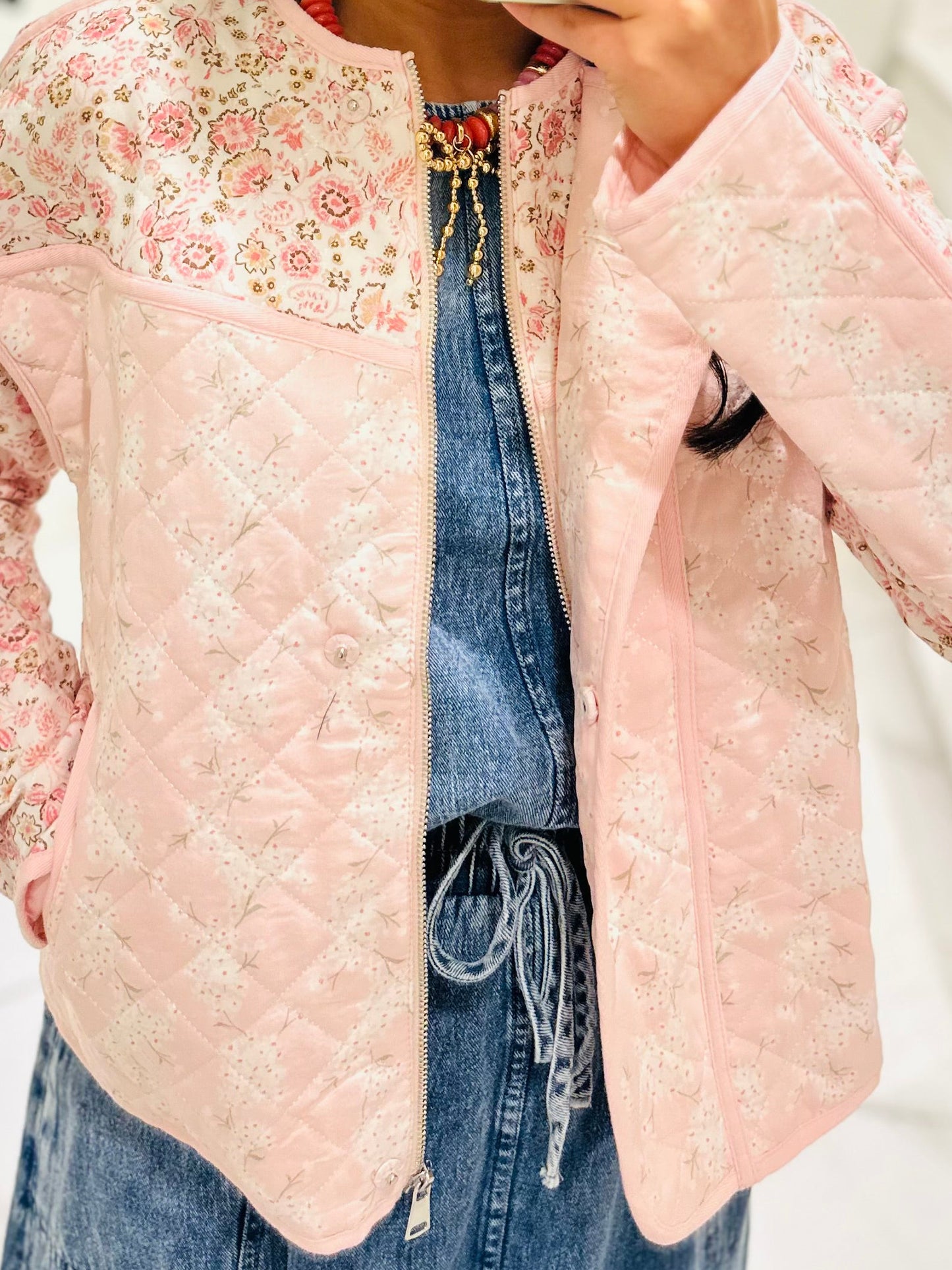 The Amelia Pink Floral Quilted Jacket